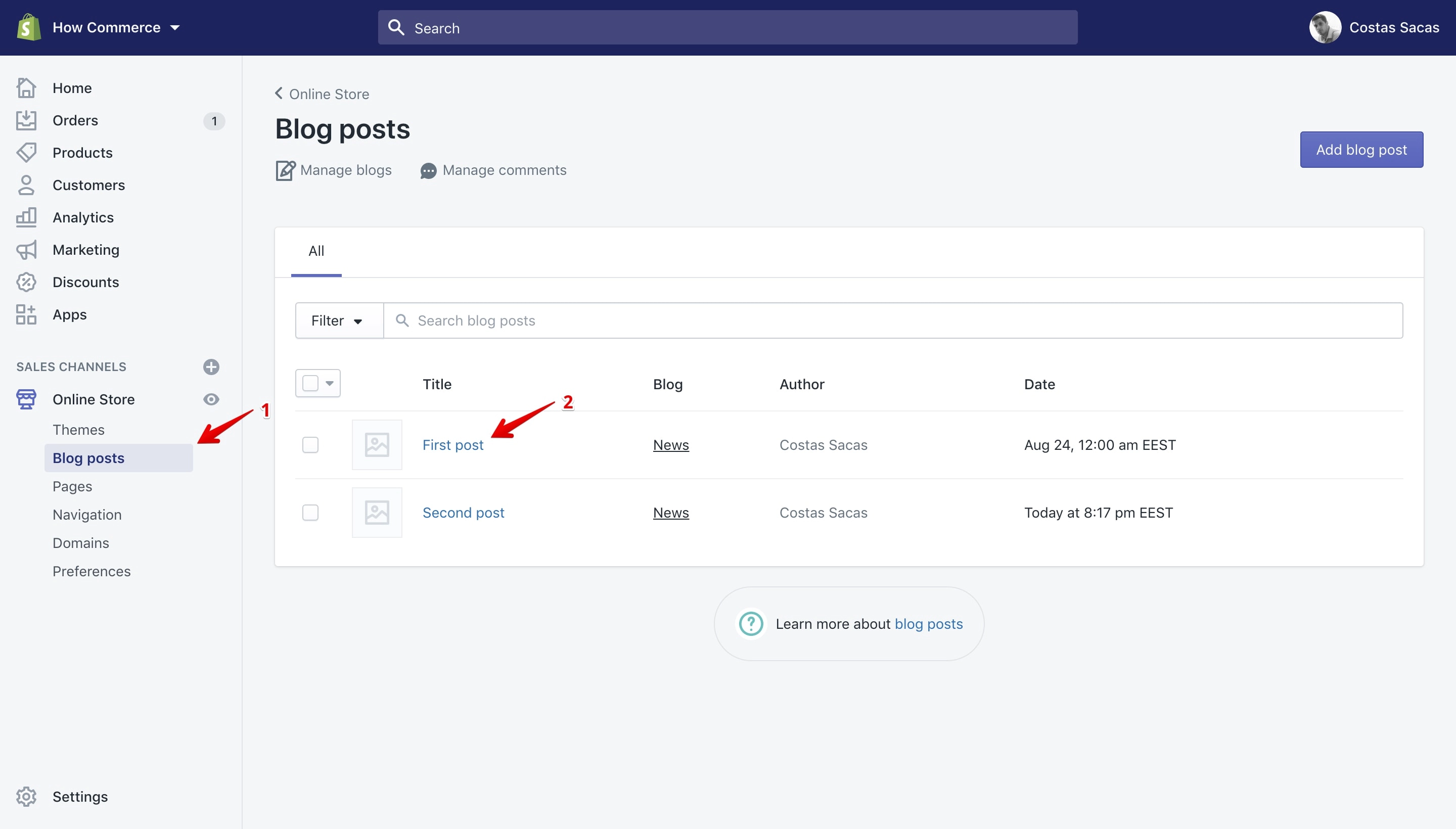 Blog posts page path on Shopify.