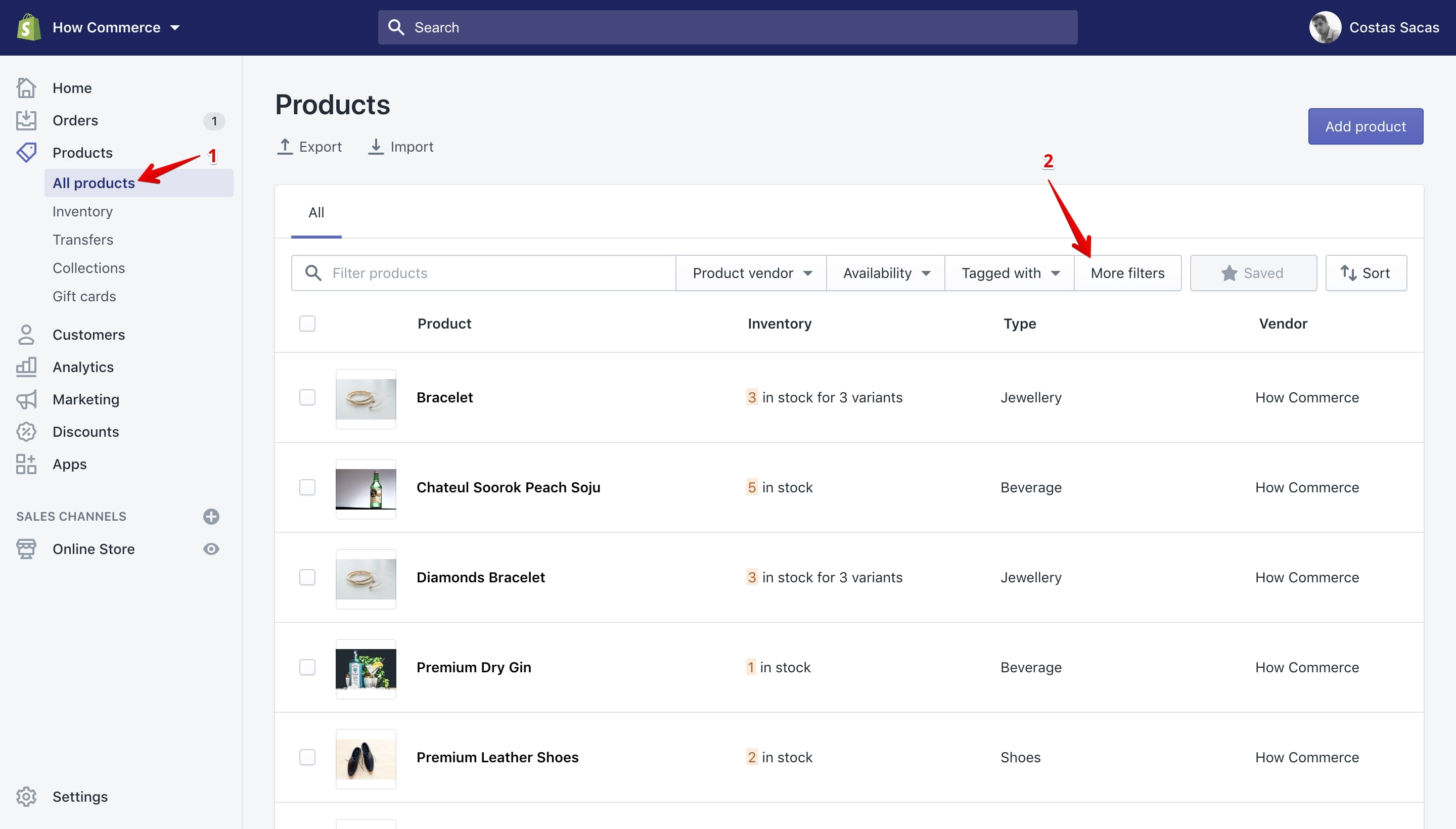 Products filters path.