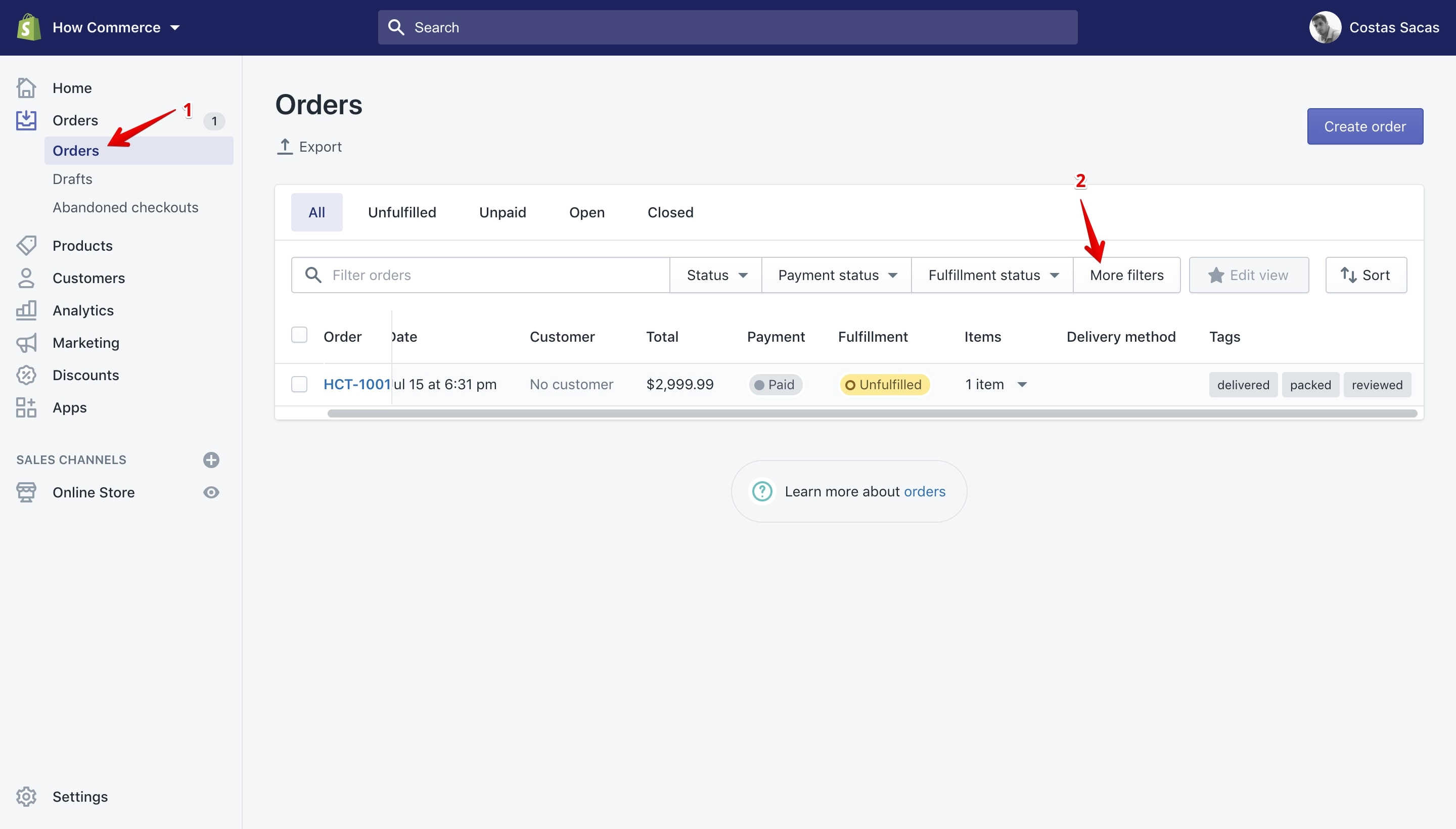 Orders filter path.