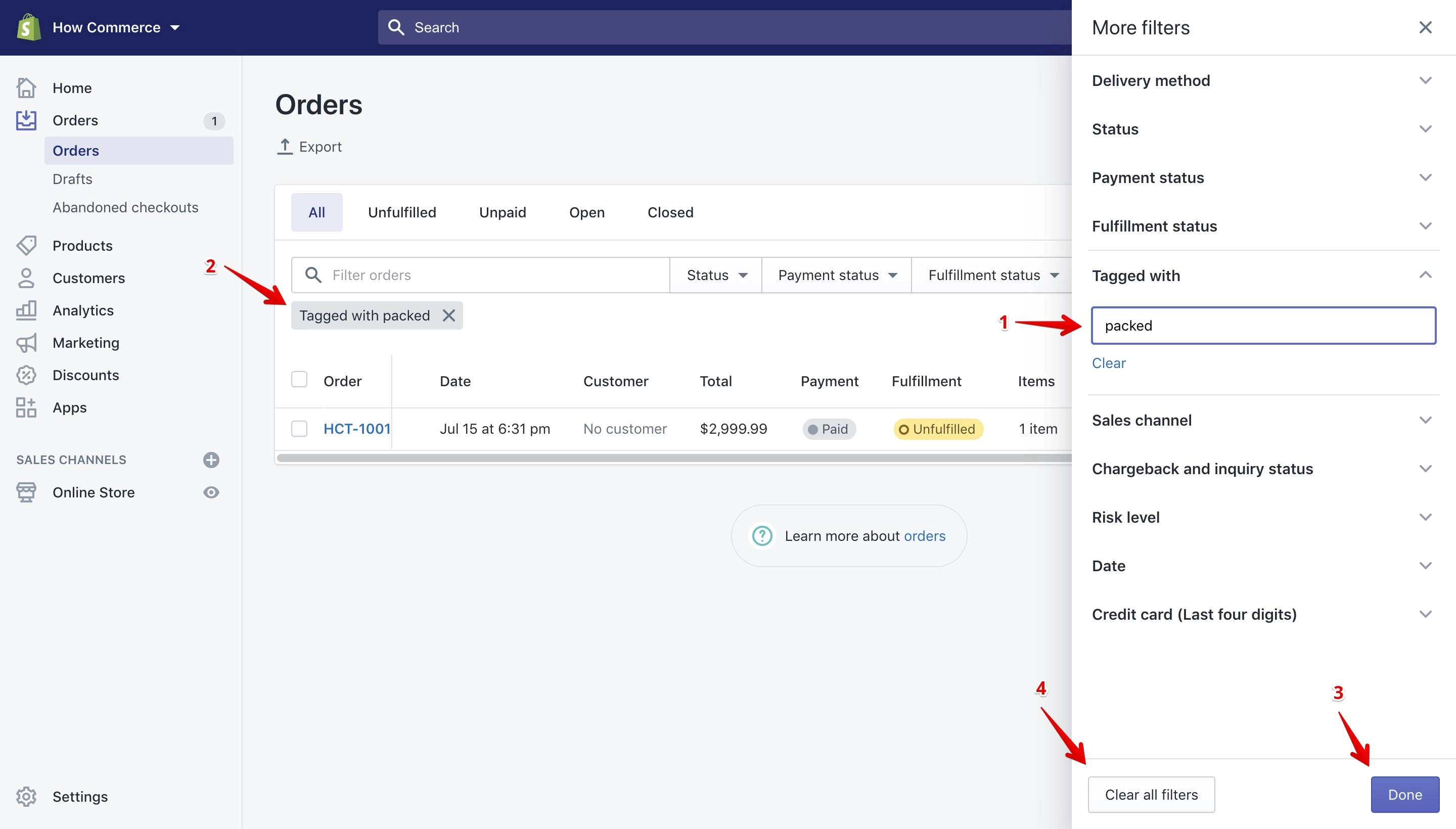 Filter orders by tag.