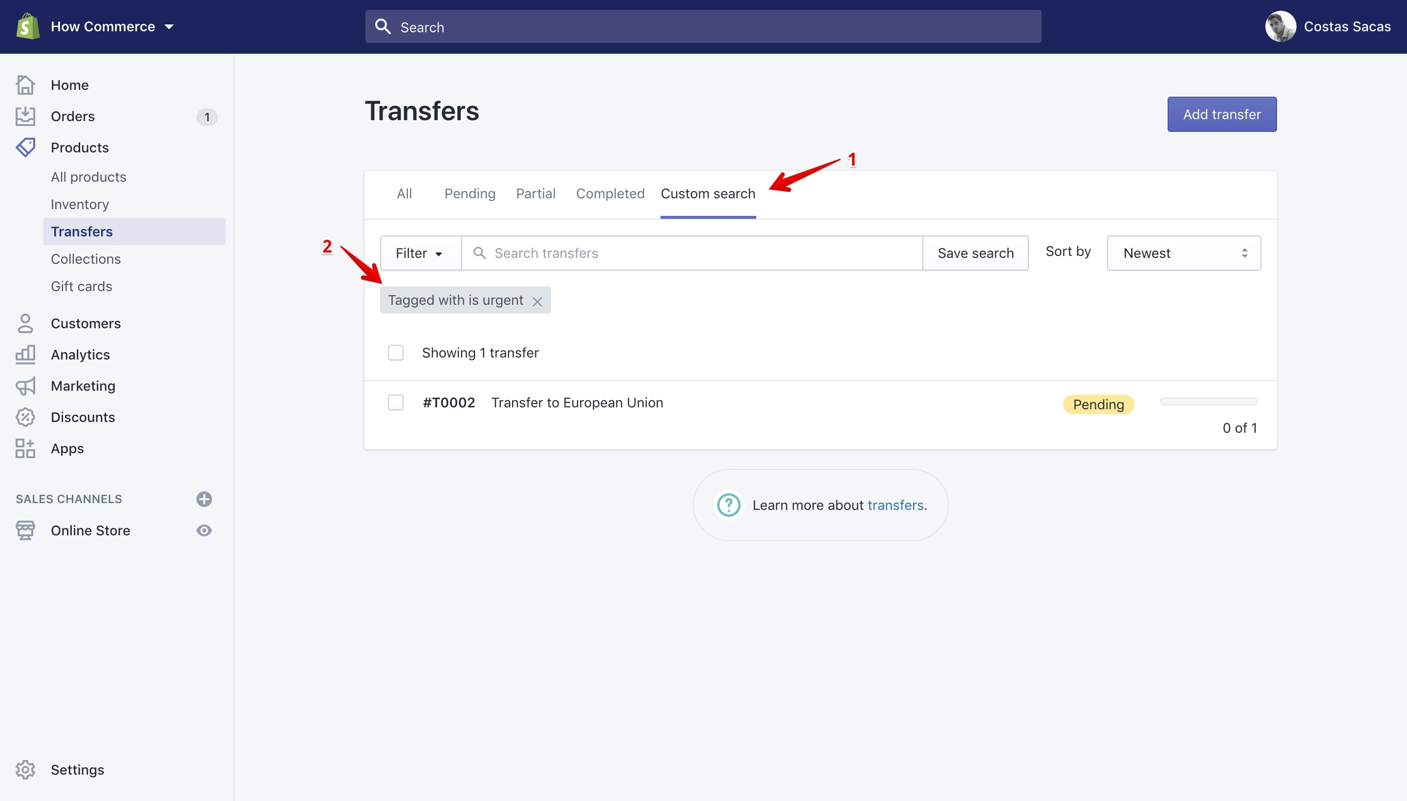 Filter transfers by tag results.