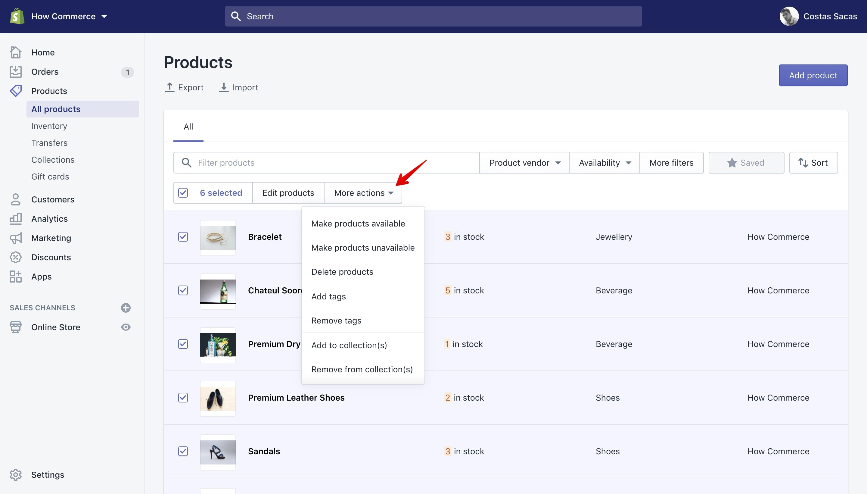 Select Bulk Action via the More Actions button.