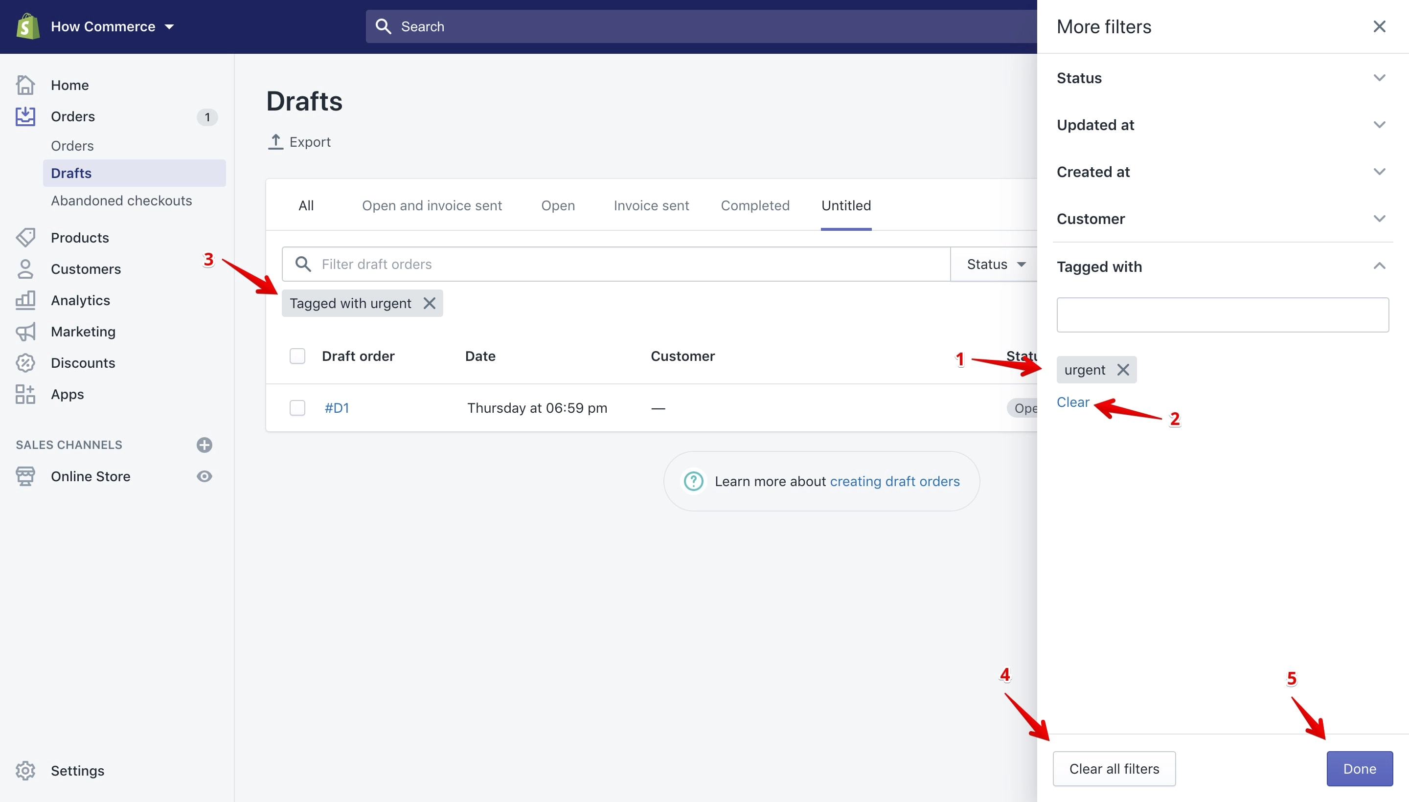 Filter draft orders by tag.