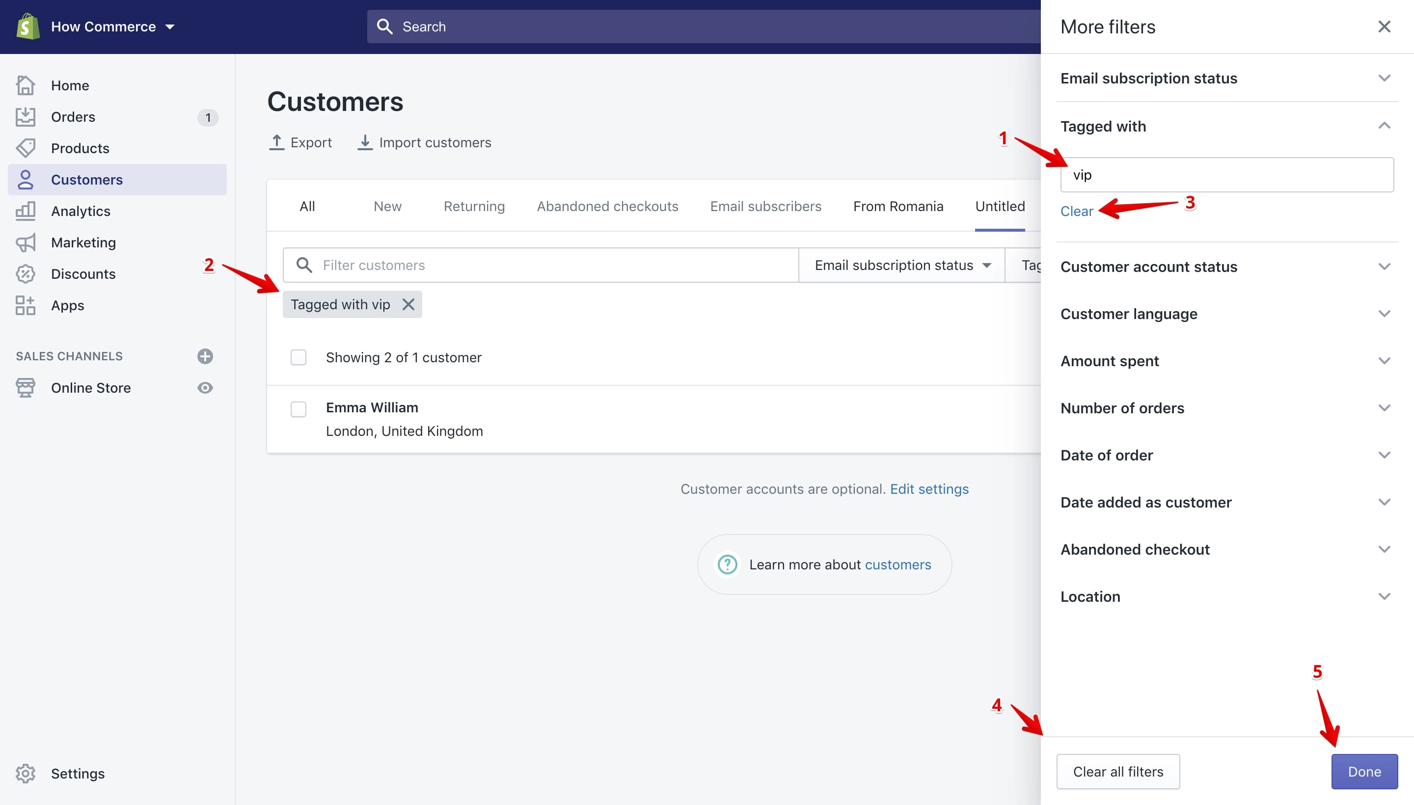 Filter customers by tag.