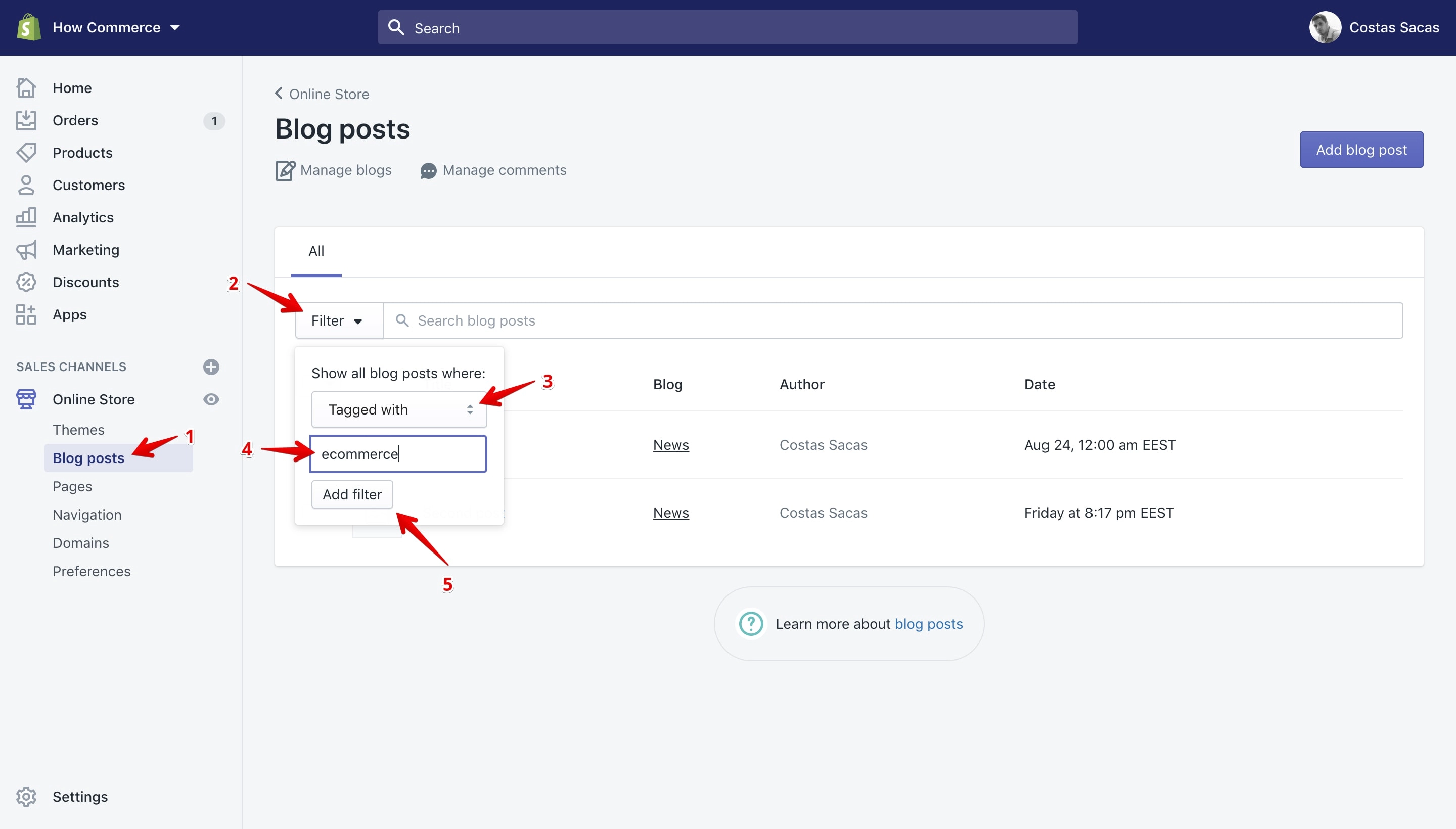 Blog posts filter path.