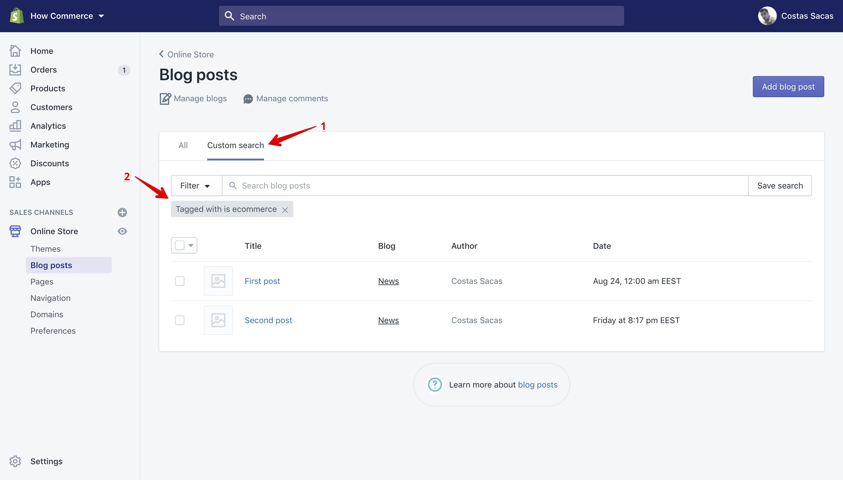 Filter blog posts by tag results.