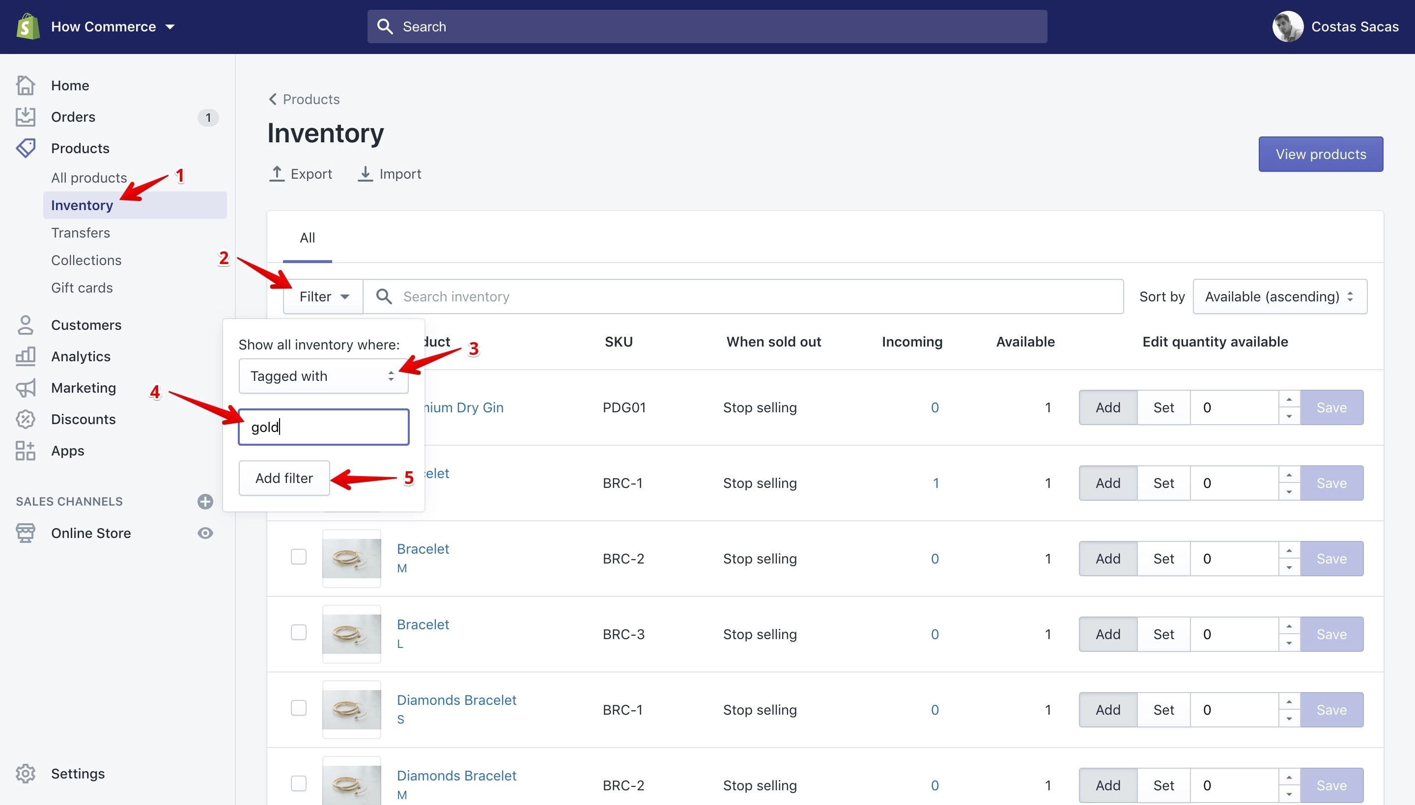 Inventory filter path.