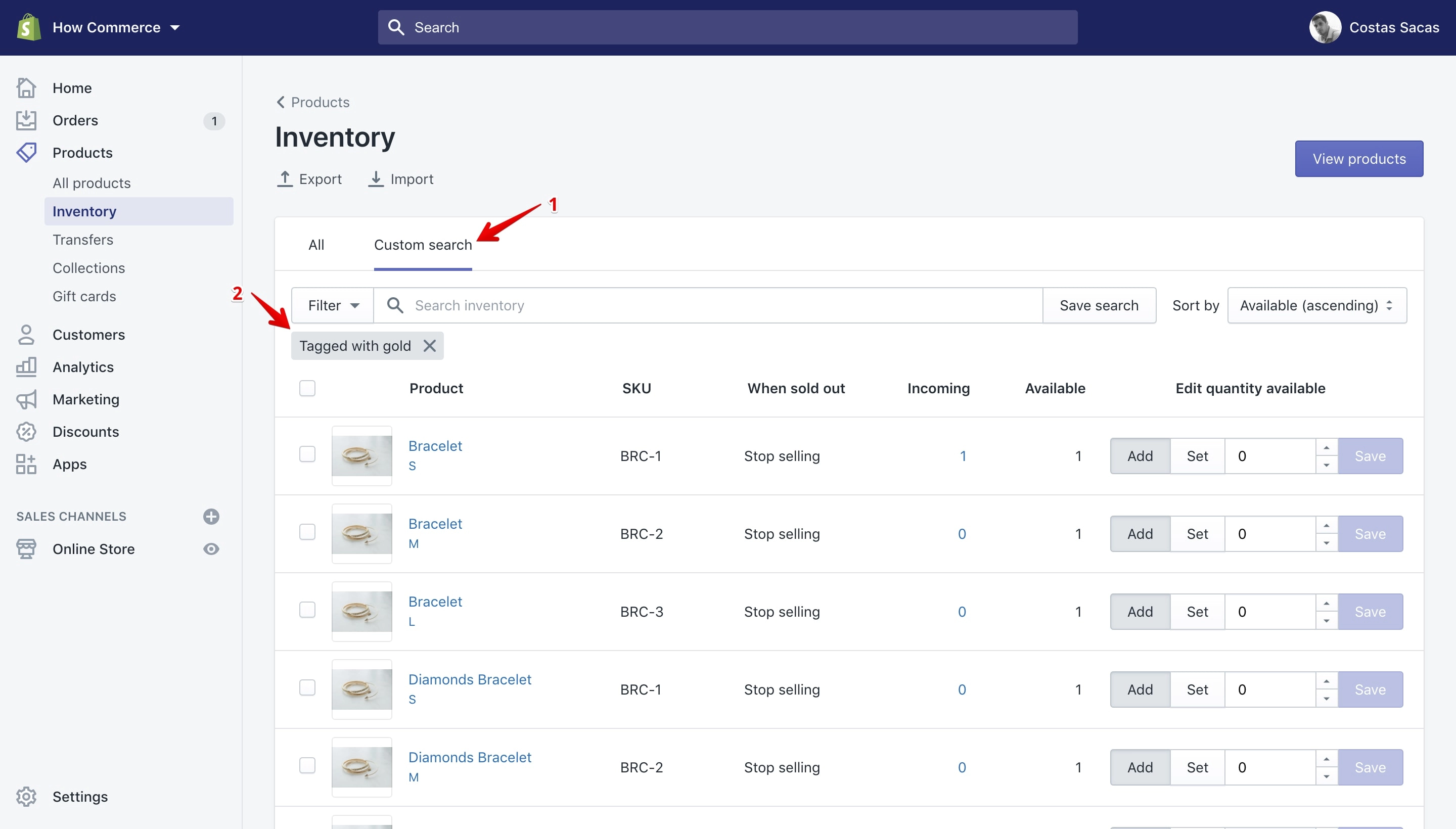 Filter inventory by tag results.
