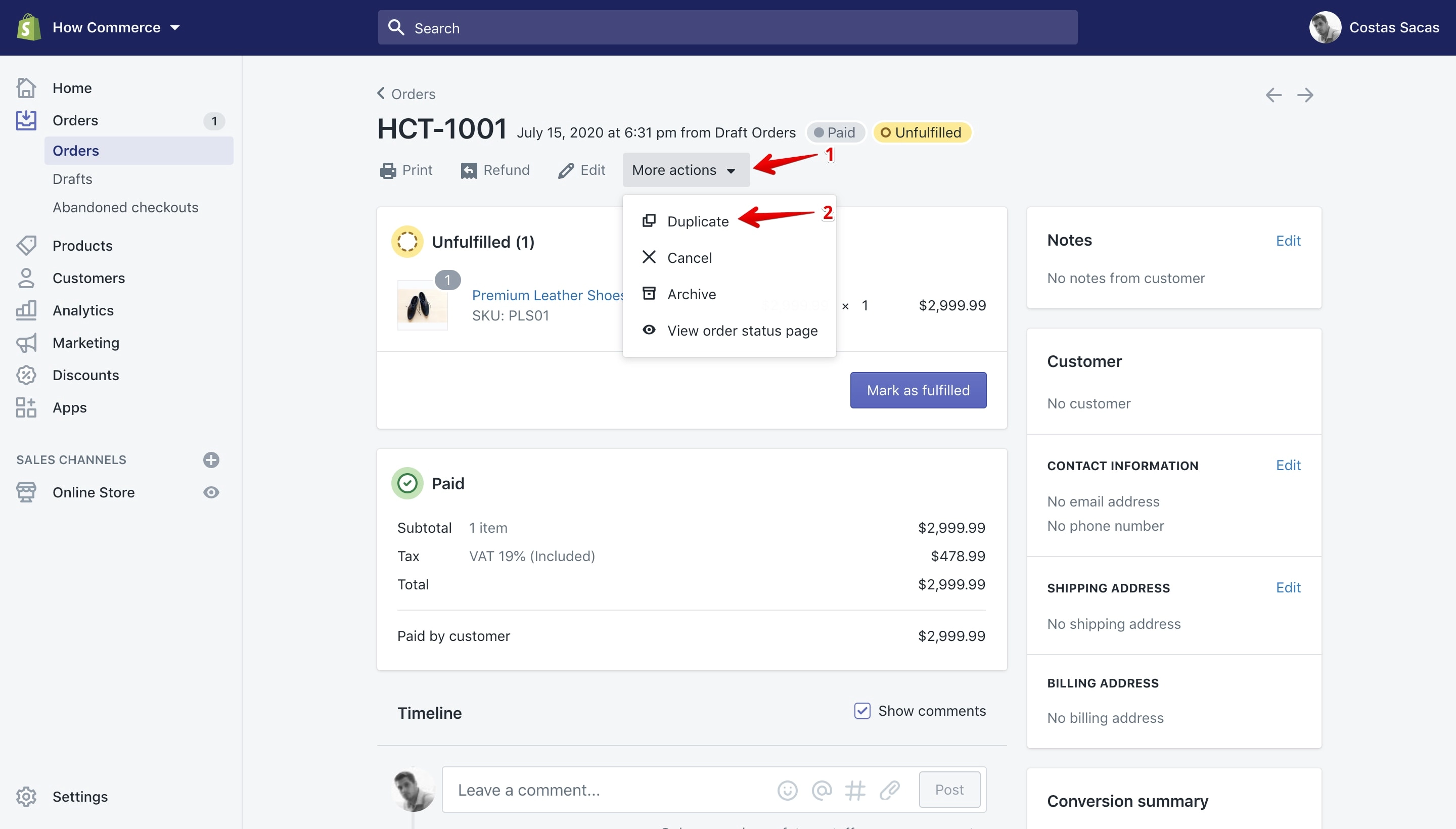 Duplicate function on the Orders page.