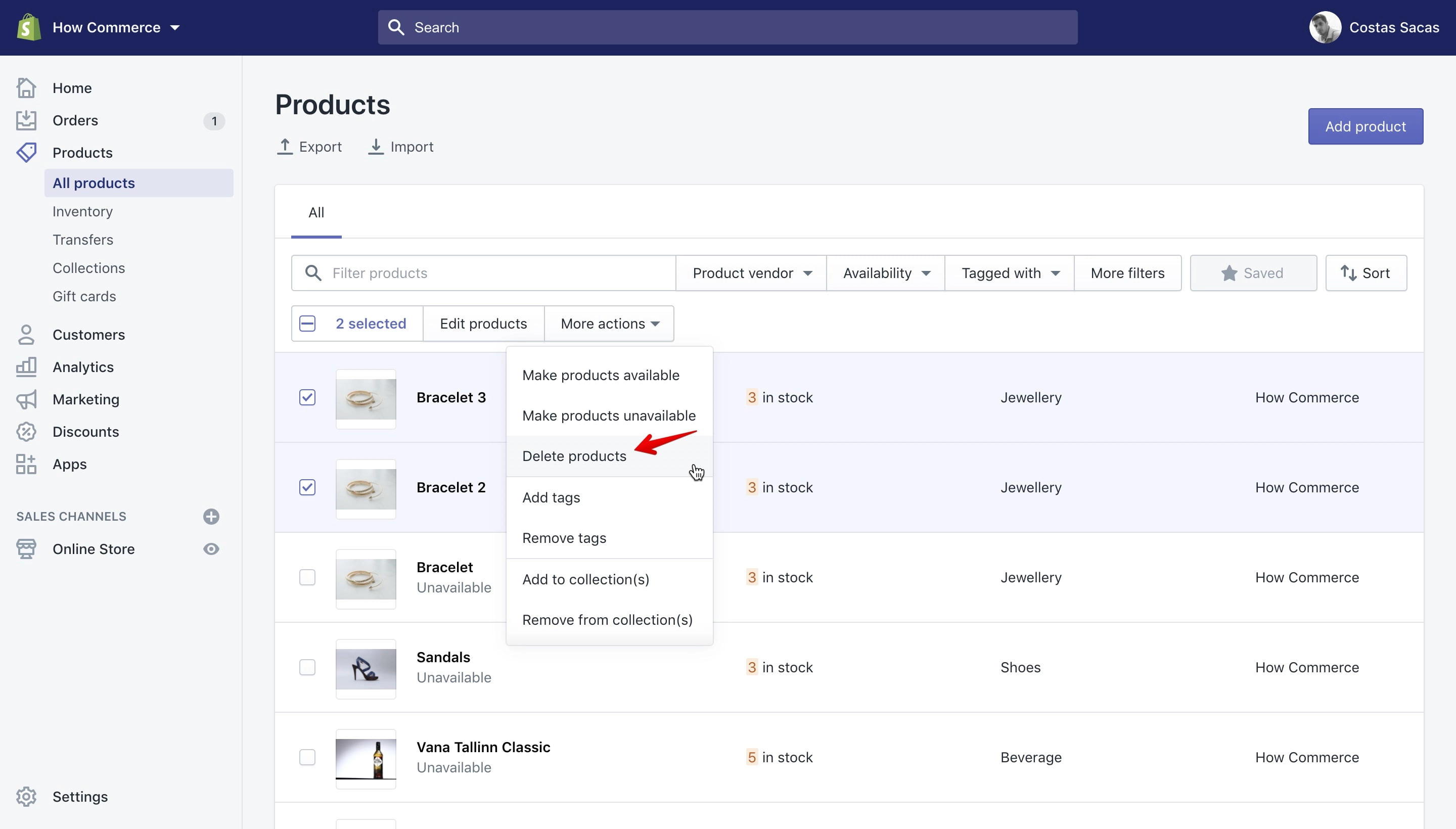 Remove products in bulk.