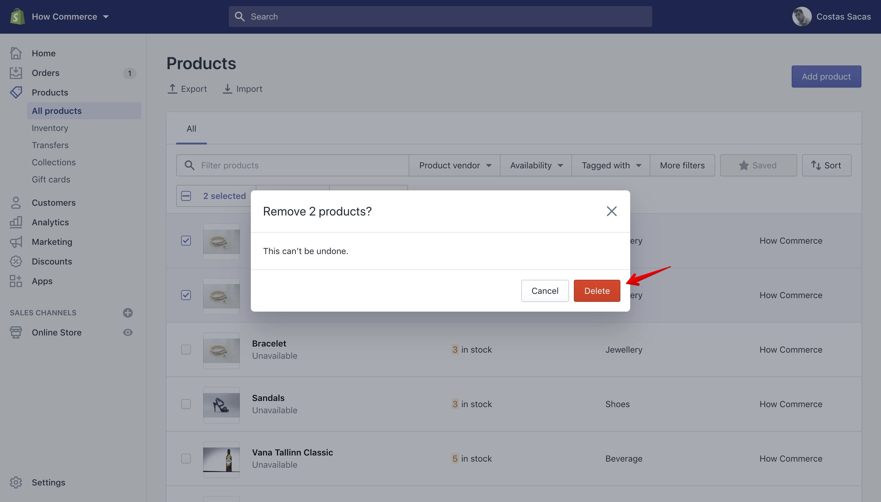 Remove products in bulk notification.