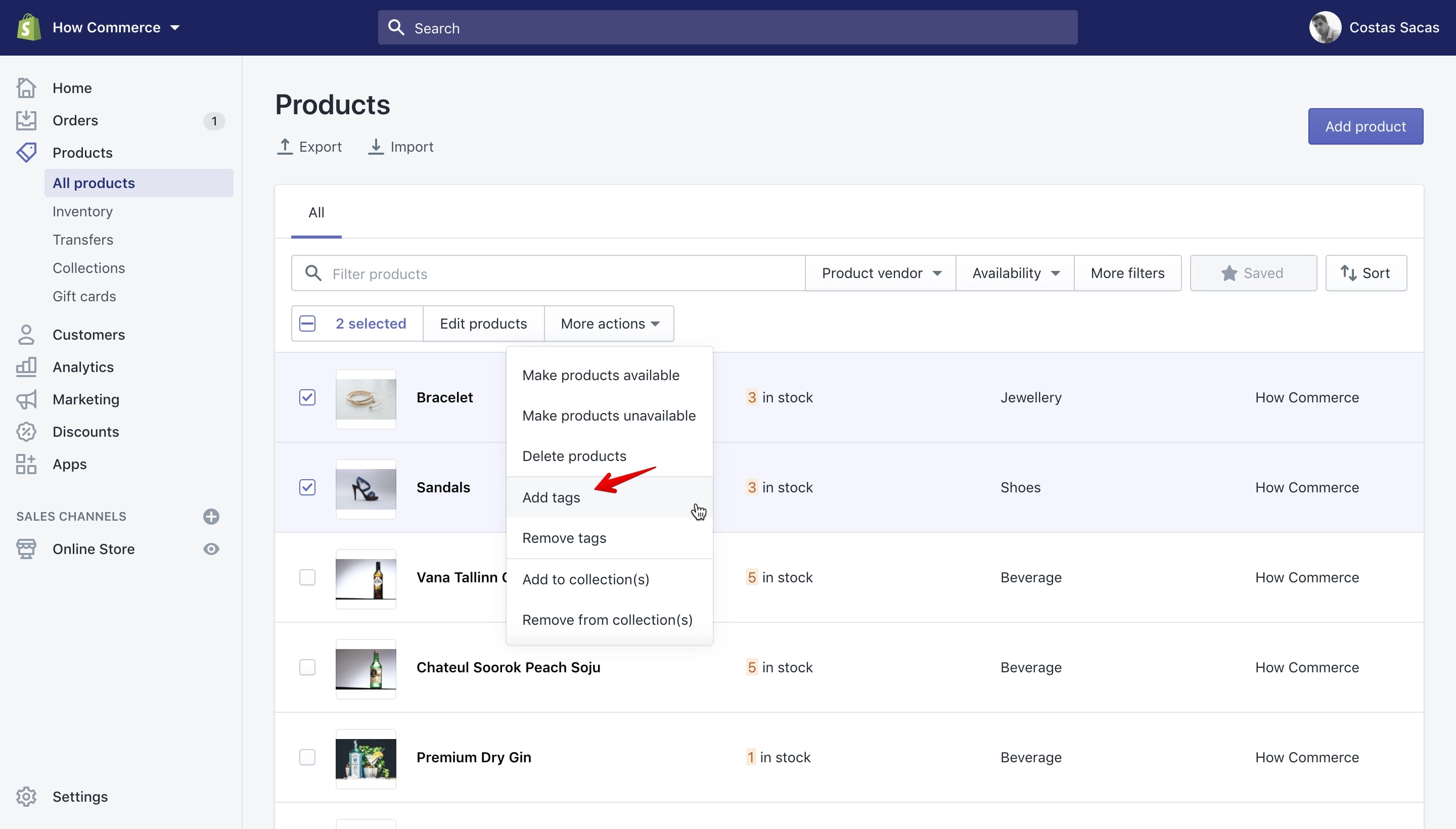 Add tags to multiple products Bulk Action.