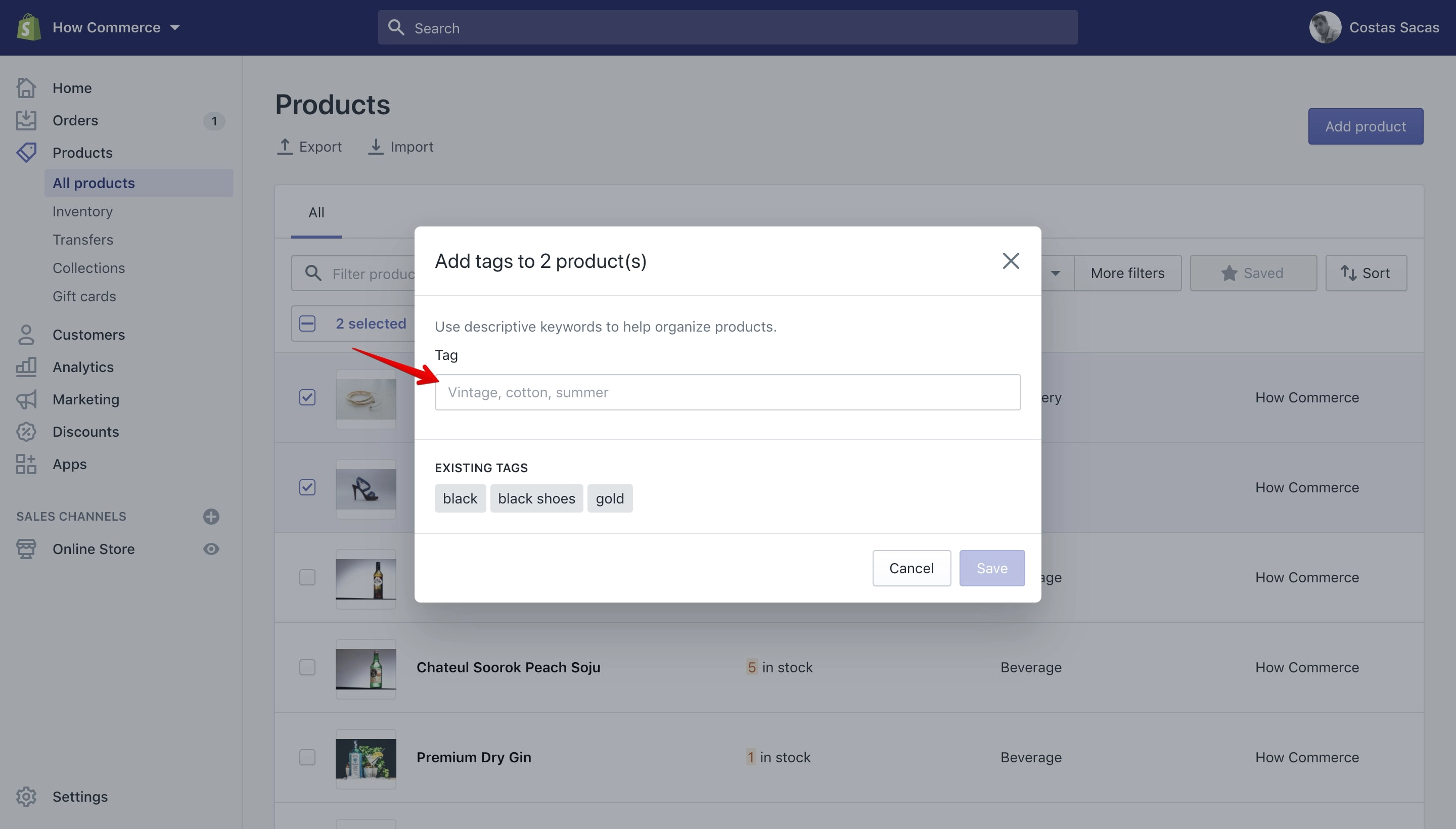 Tag listing placeholder, tags are separated with a comma.