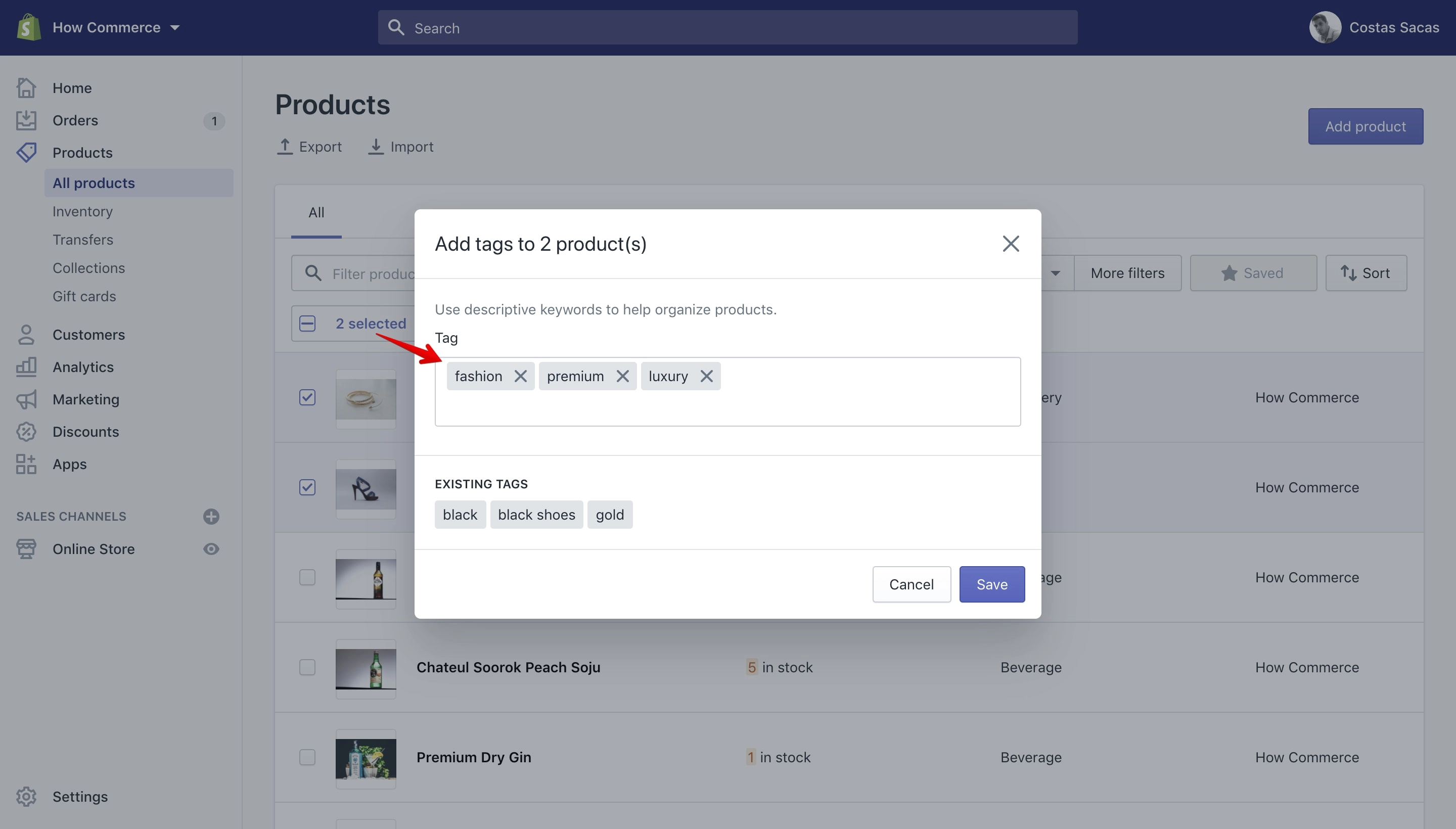 Example tags listing.