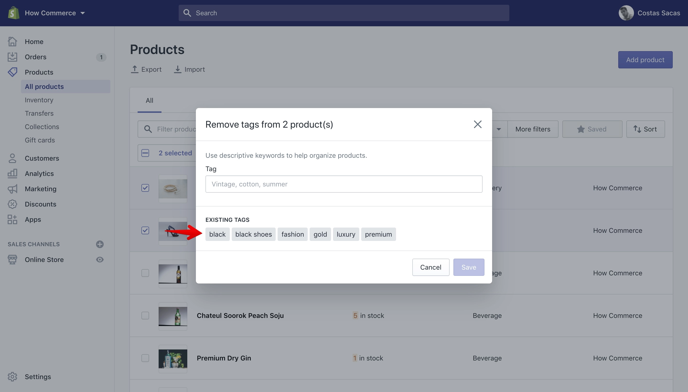 Remove tags on the products page.