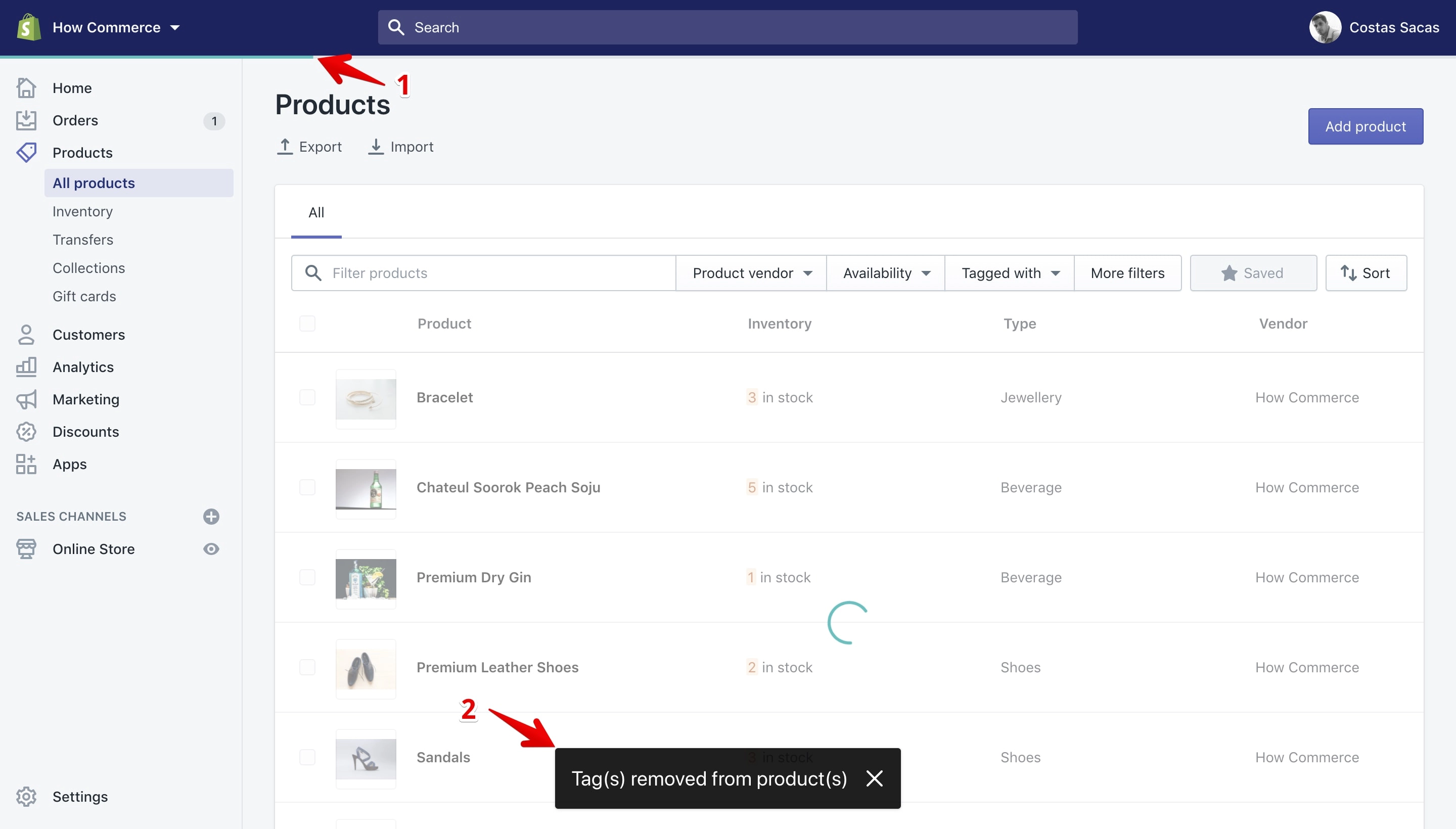 Message notifying that tags are removed from products.