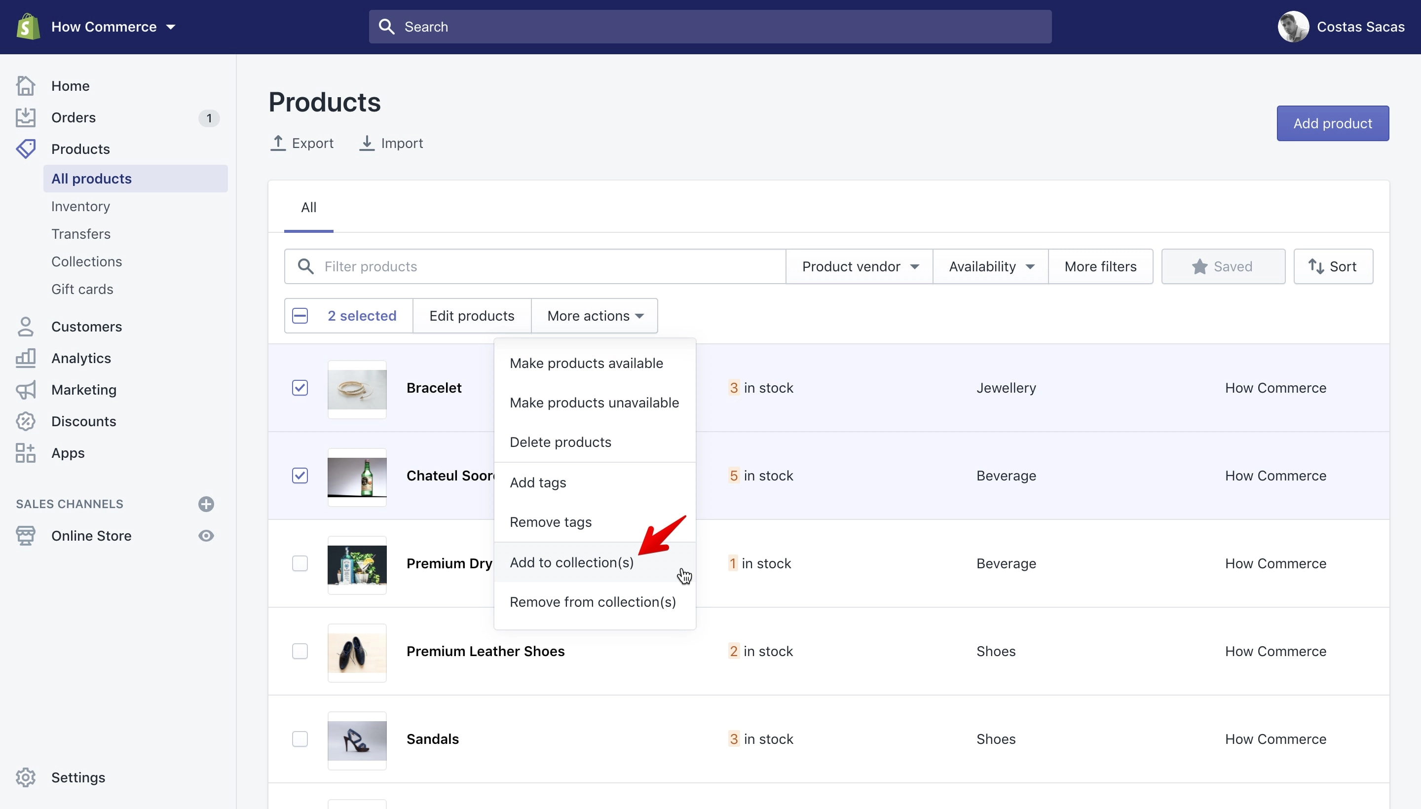Add multiple products to one or multiple collections.