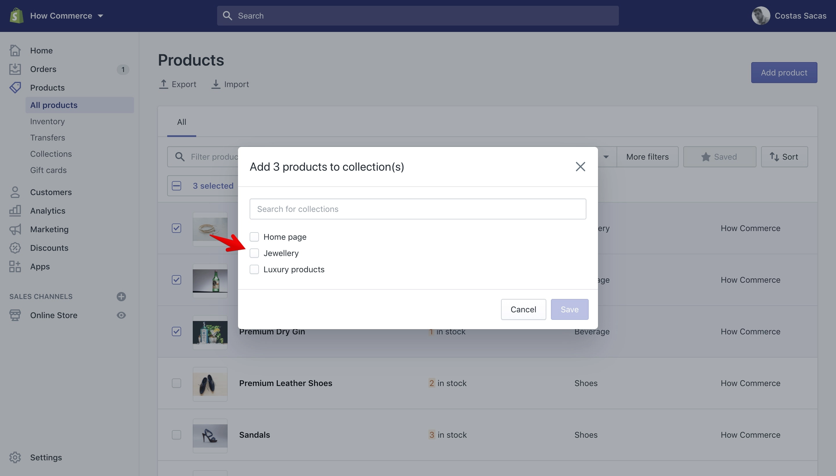 Store collections listing on a pop-up.