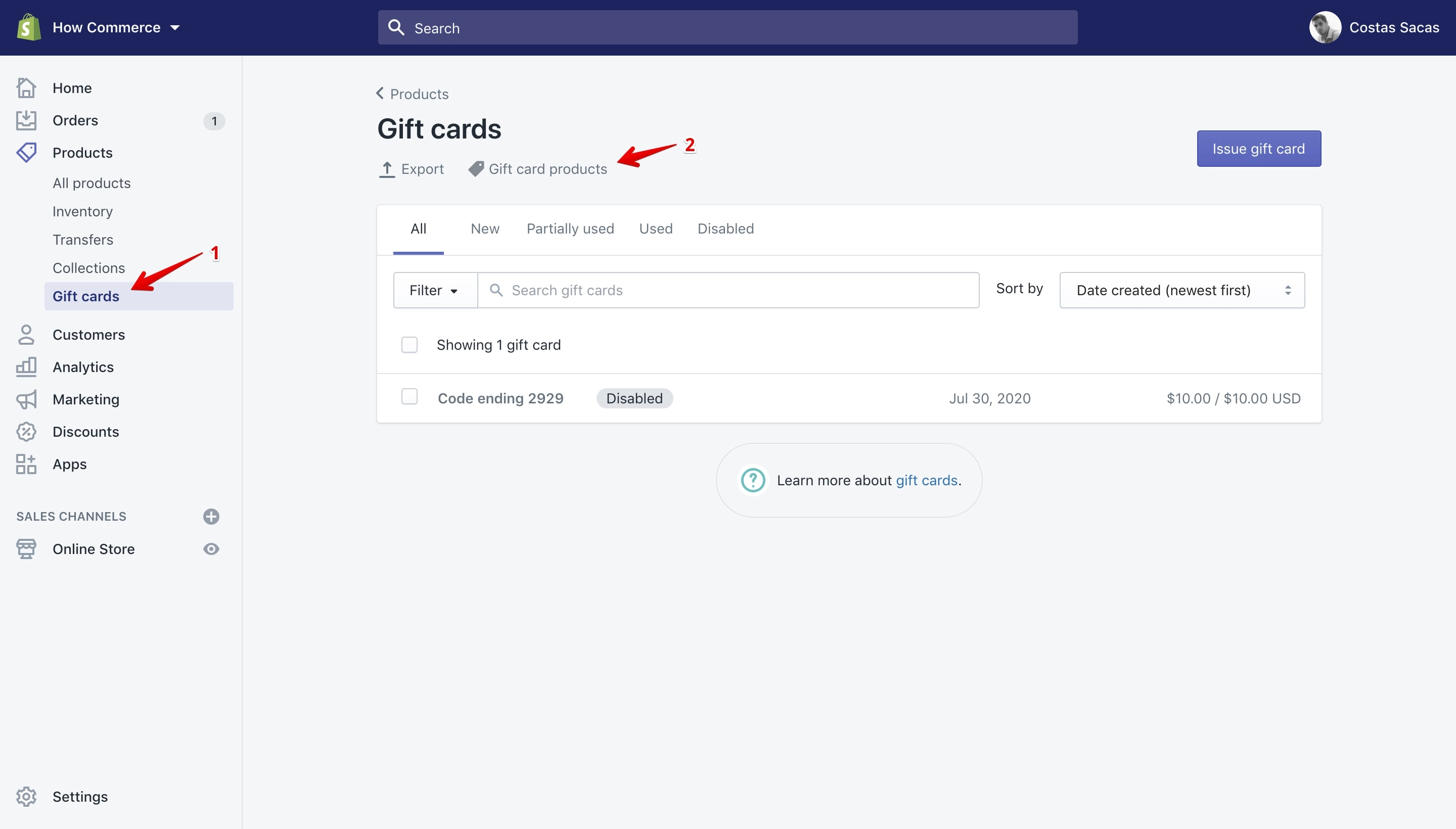 Gift card products path.