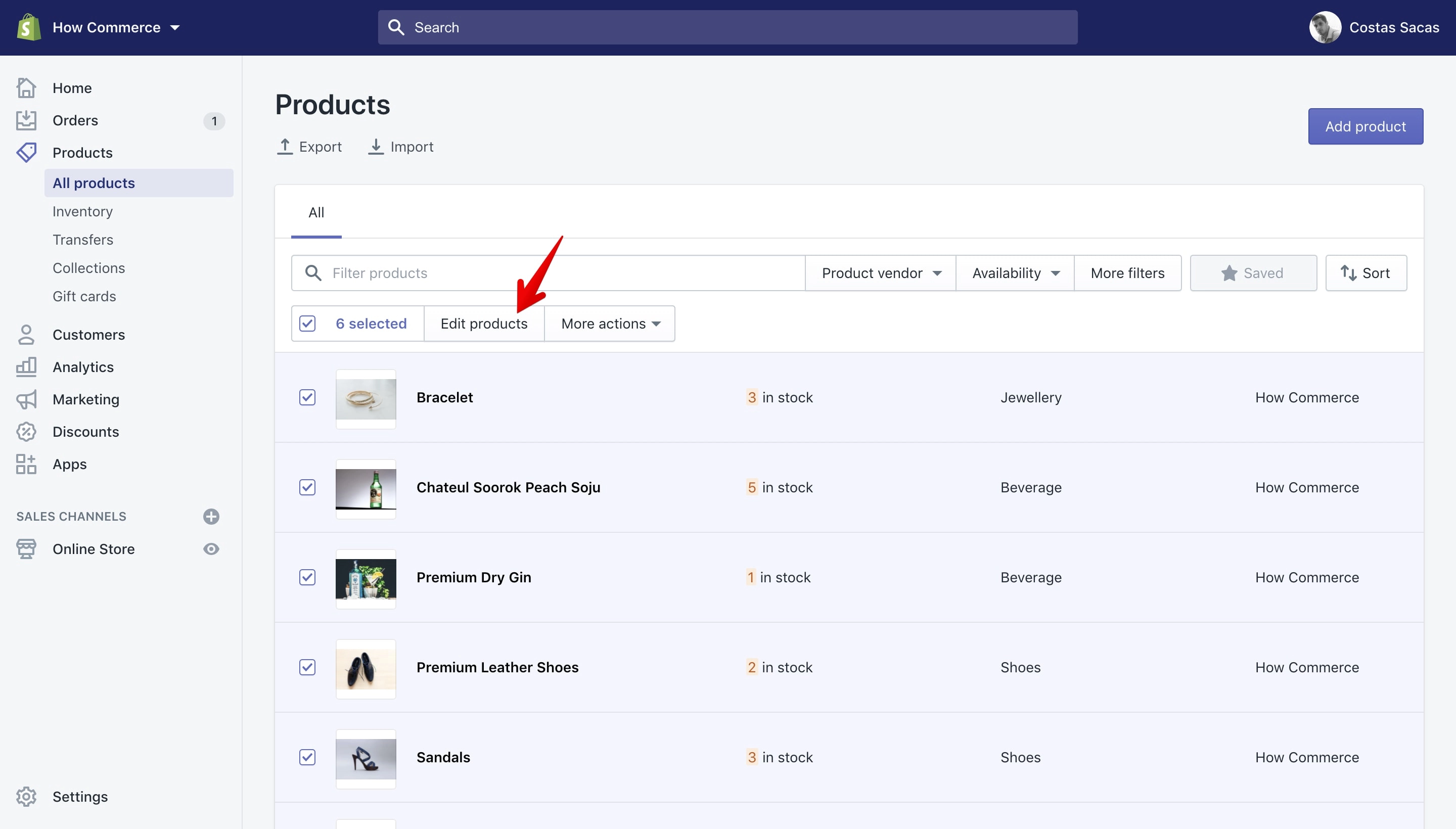 Edit products button for the bulk editor.