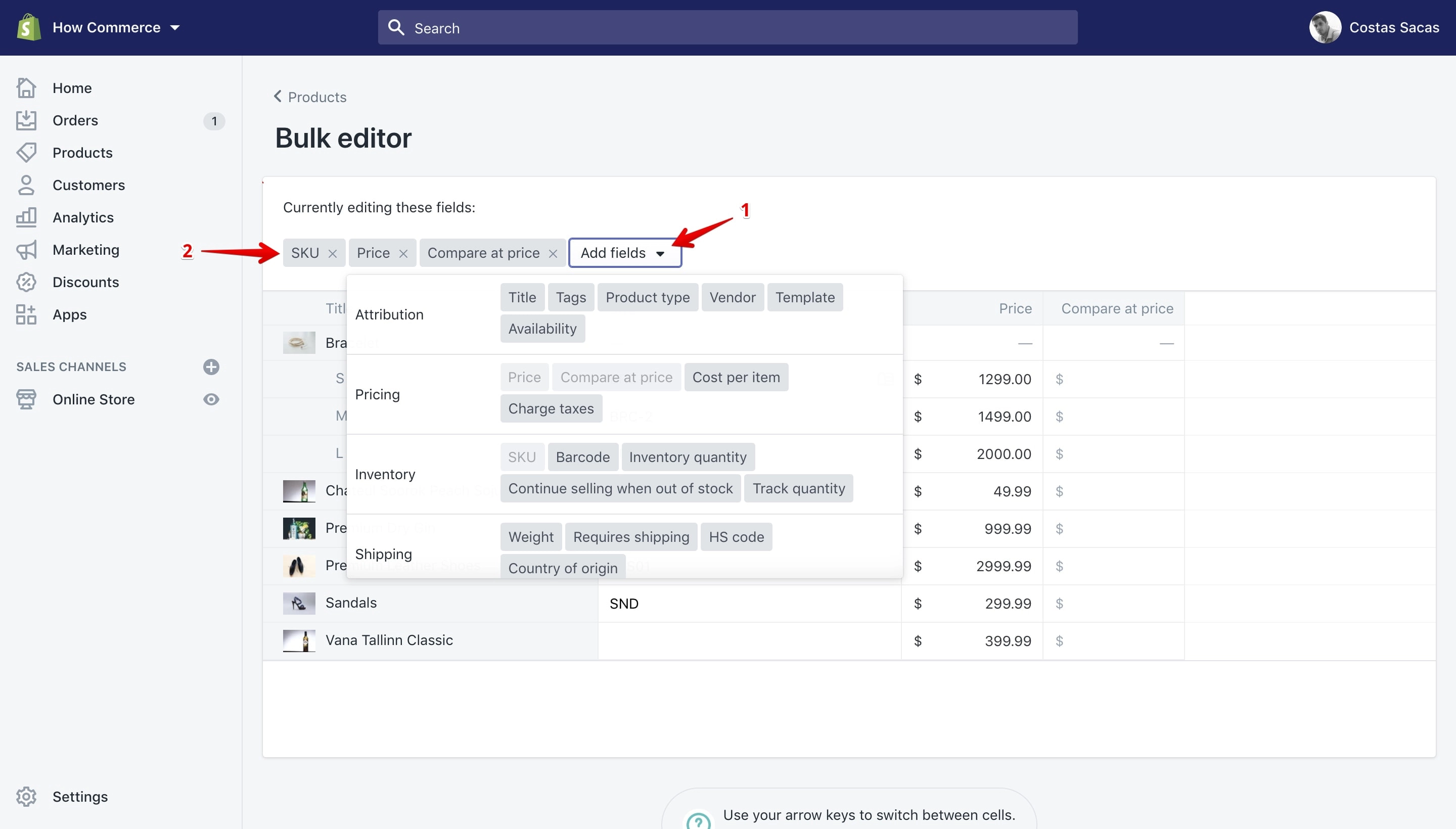 The Add fields button inside the Bulk editor.