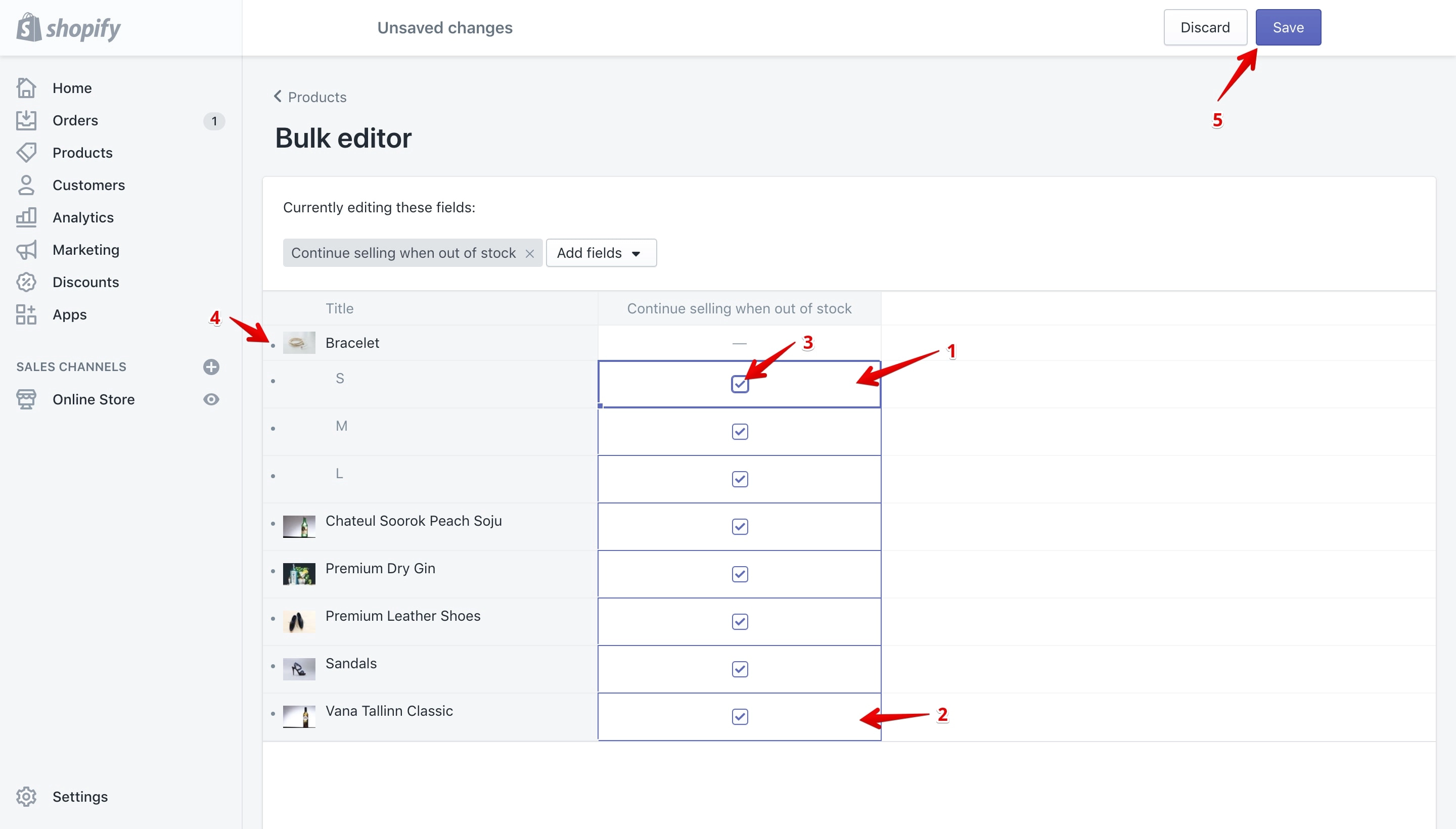 Operations needed to edit a product property inside the Bulk editor.
