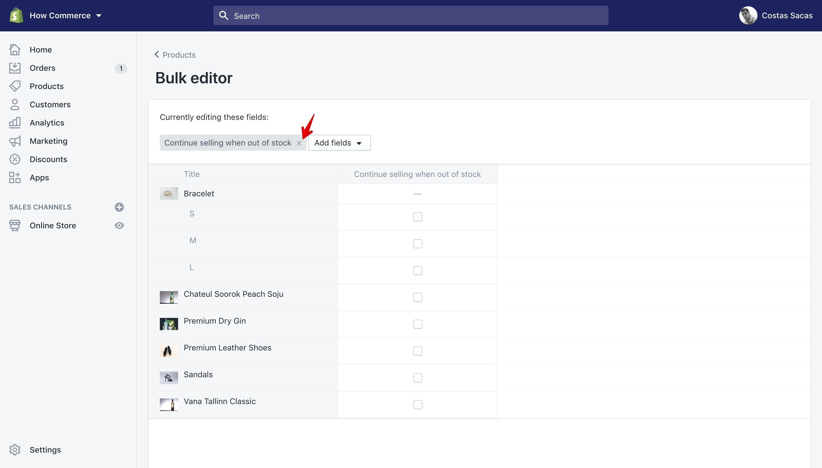 Remove a product property inside the Bulk editor.