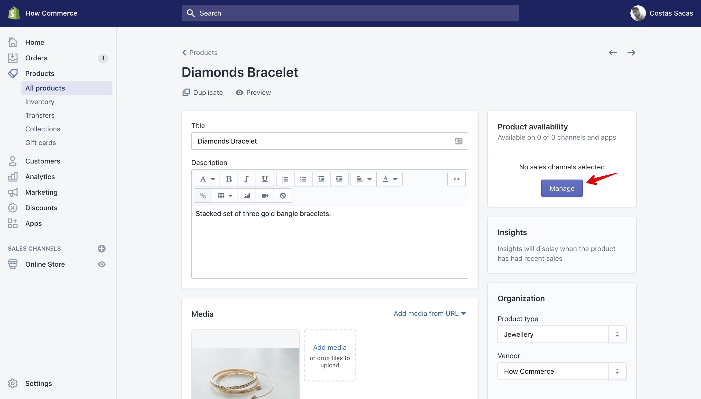 Manage the product Sales Channels.