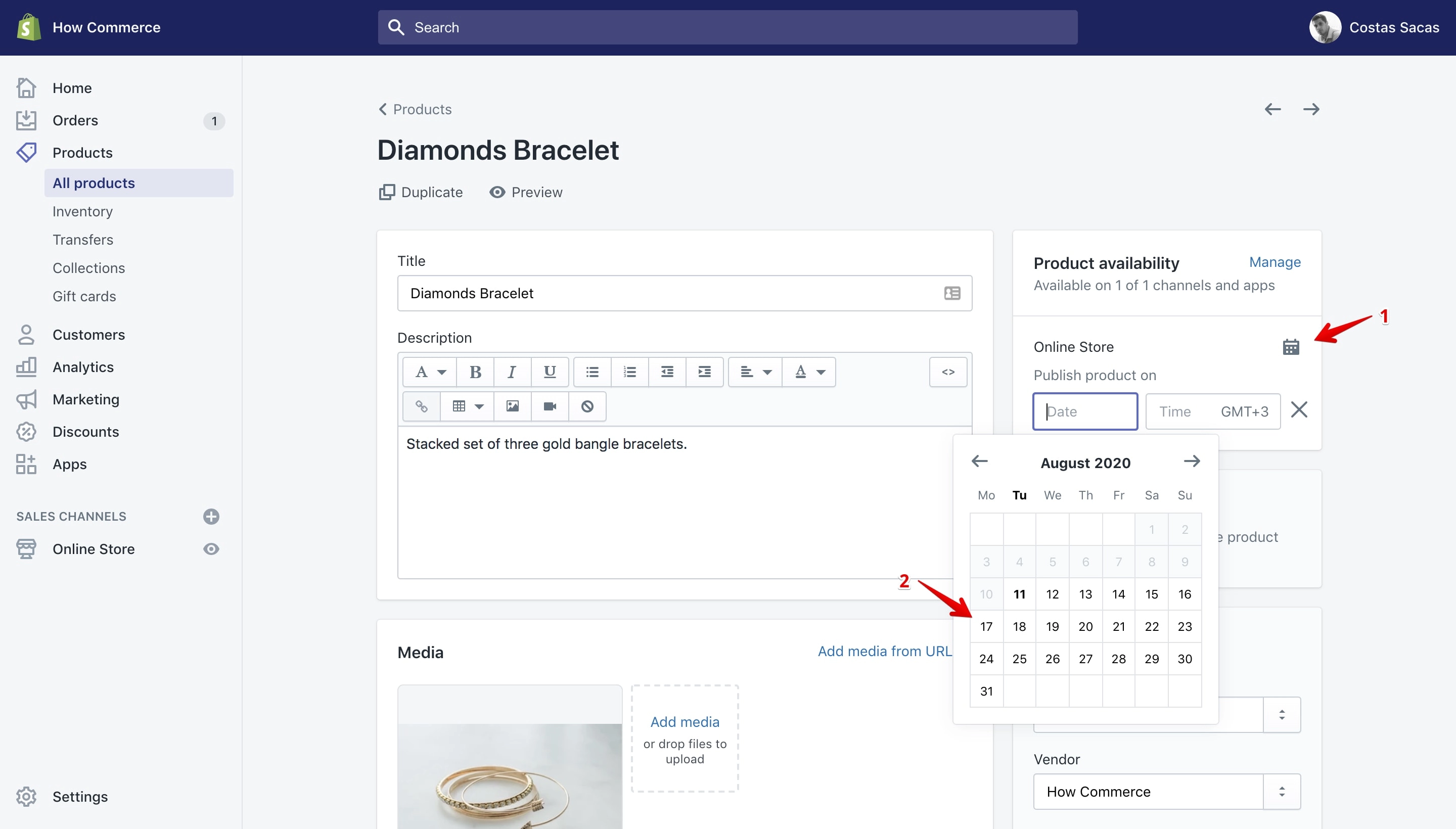 Product future publishing date setup.