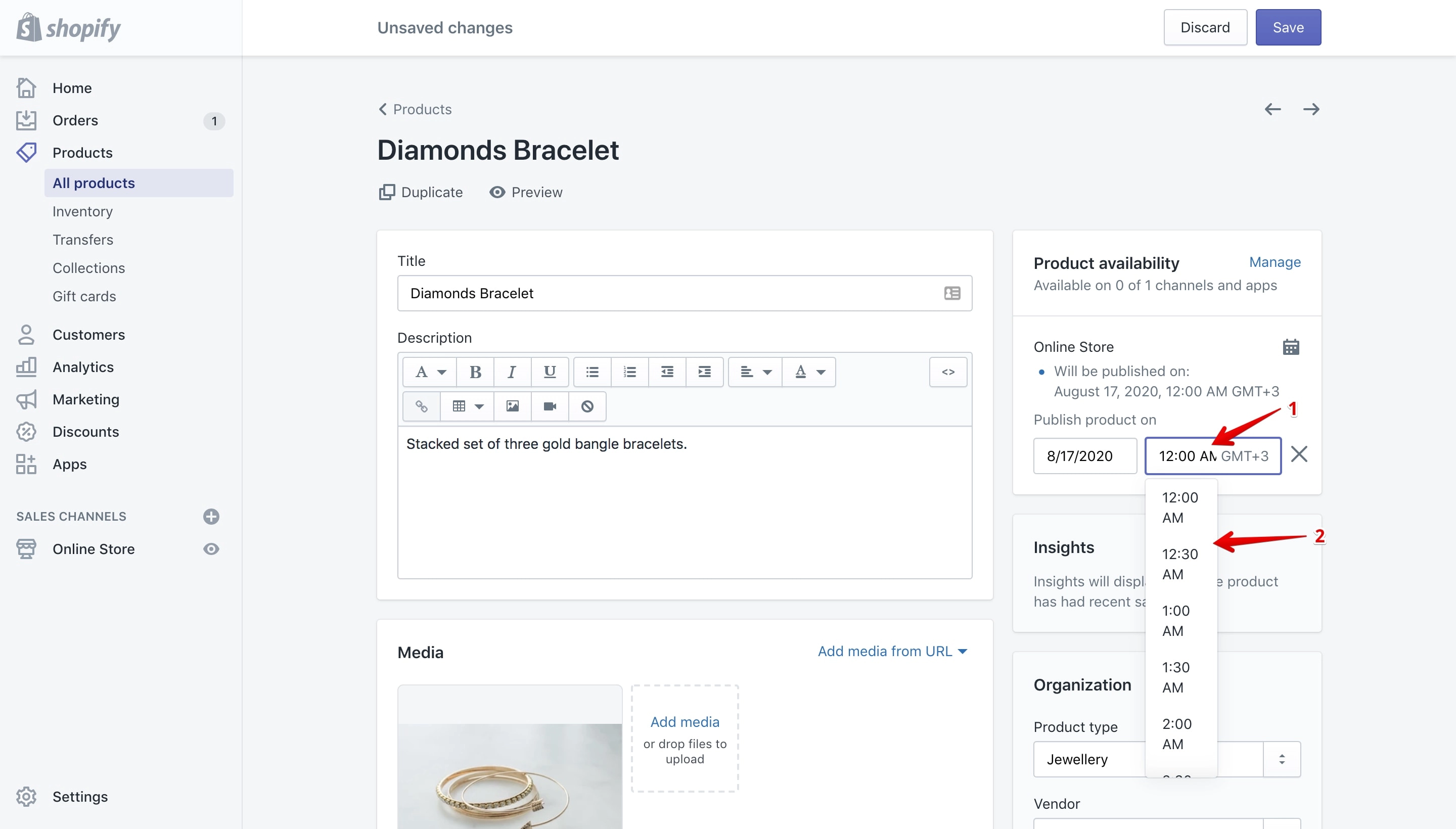 Product future publishing time setup.
