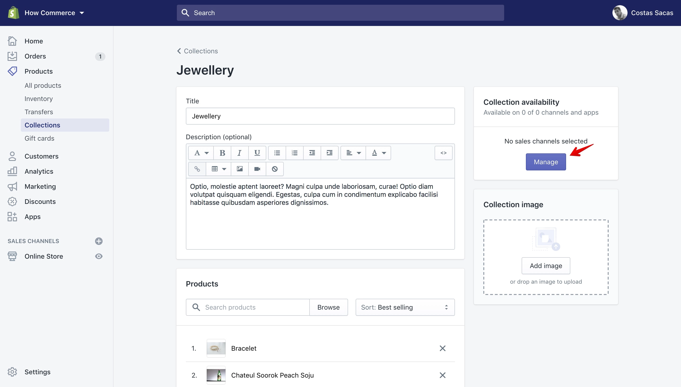 Manage the collection Sales Channel.
