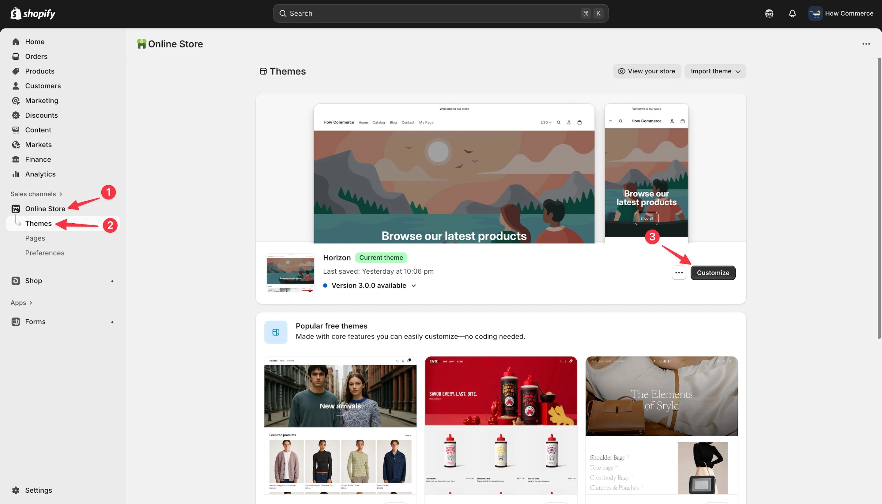 Shopify themes listing page.
