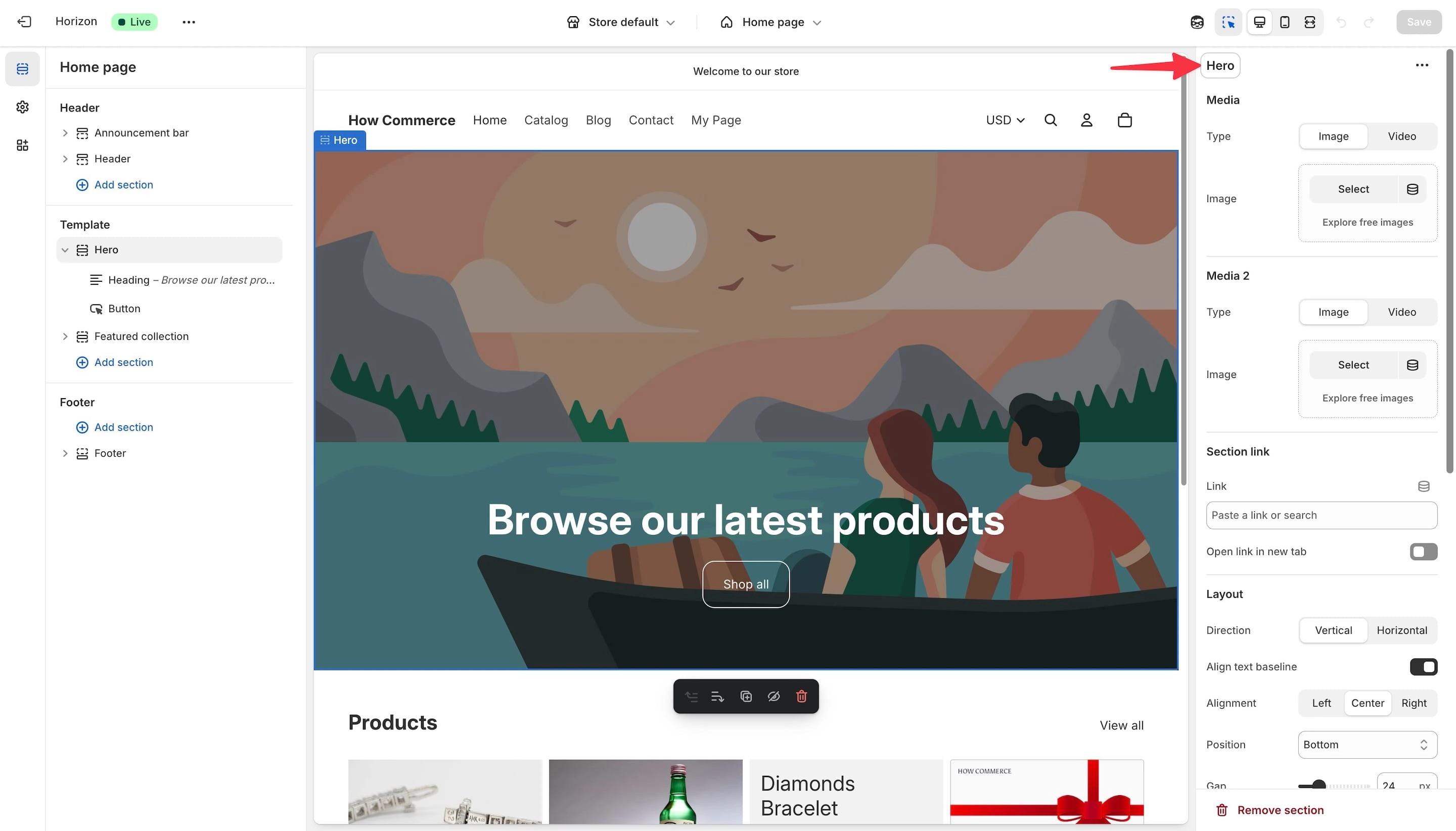 Rename a section inside the Shopify theme editor.