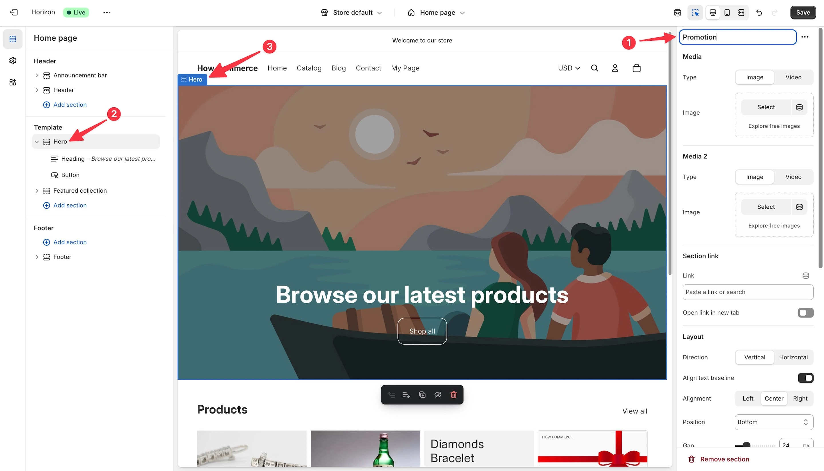 Section renamed inside the Shopify theme editor.