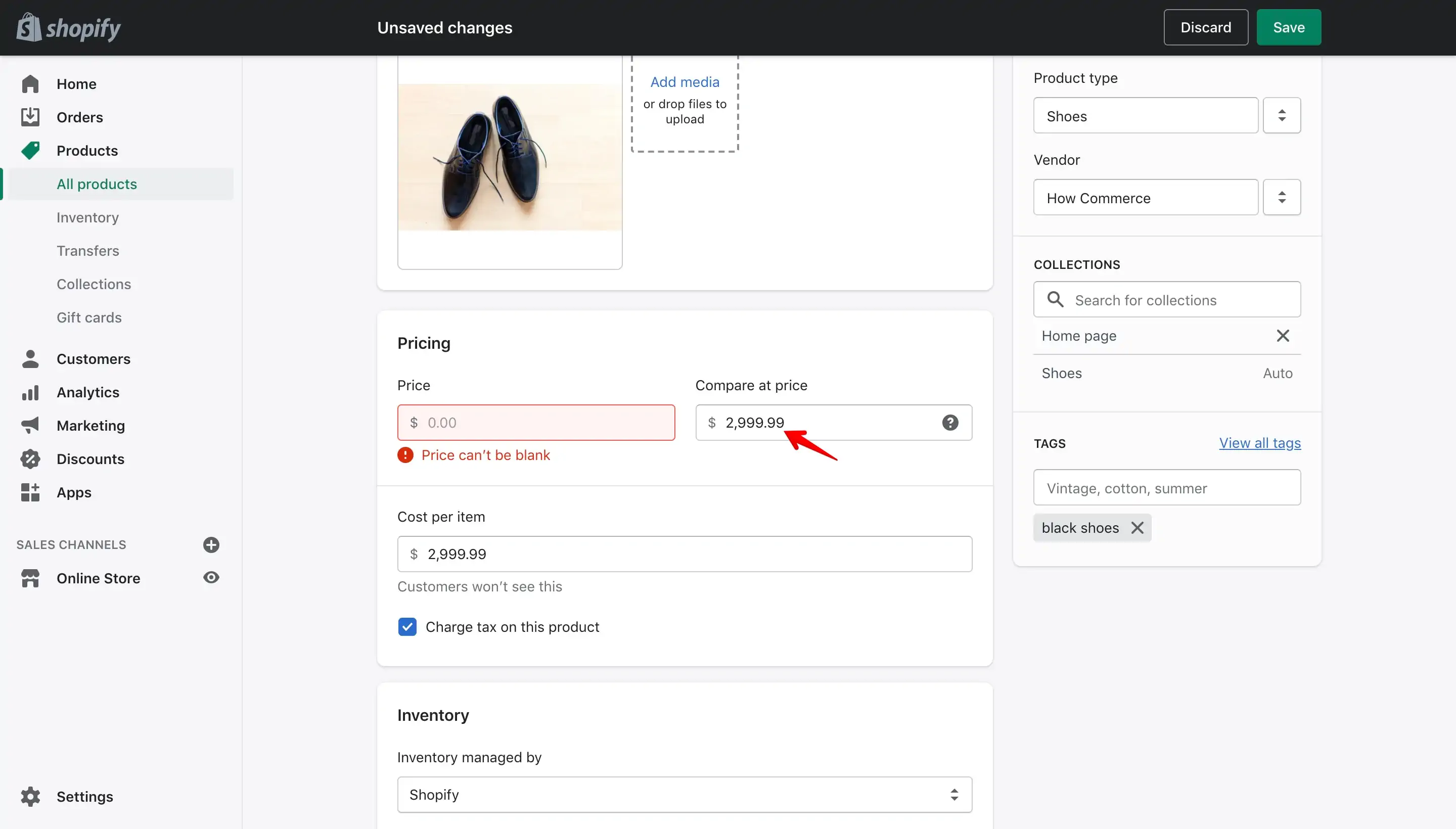 Price successfully moved to Compare at price input box