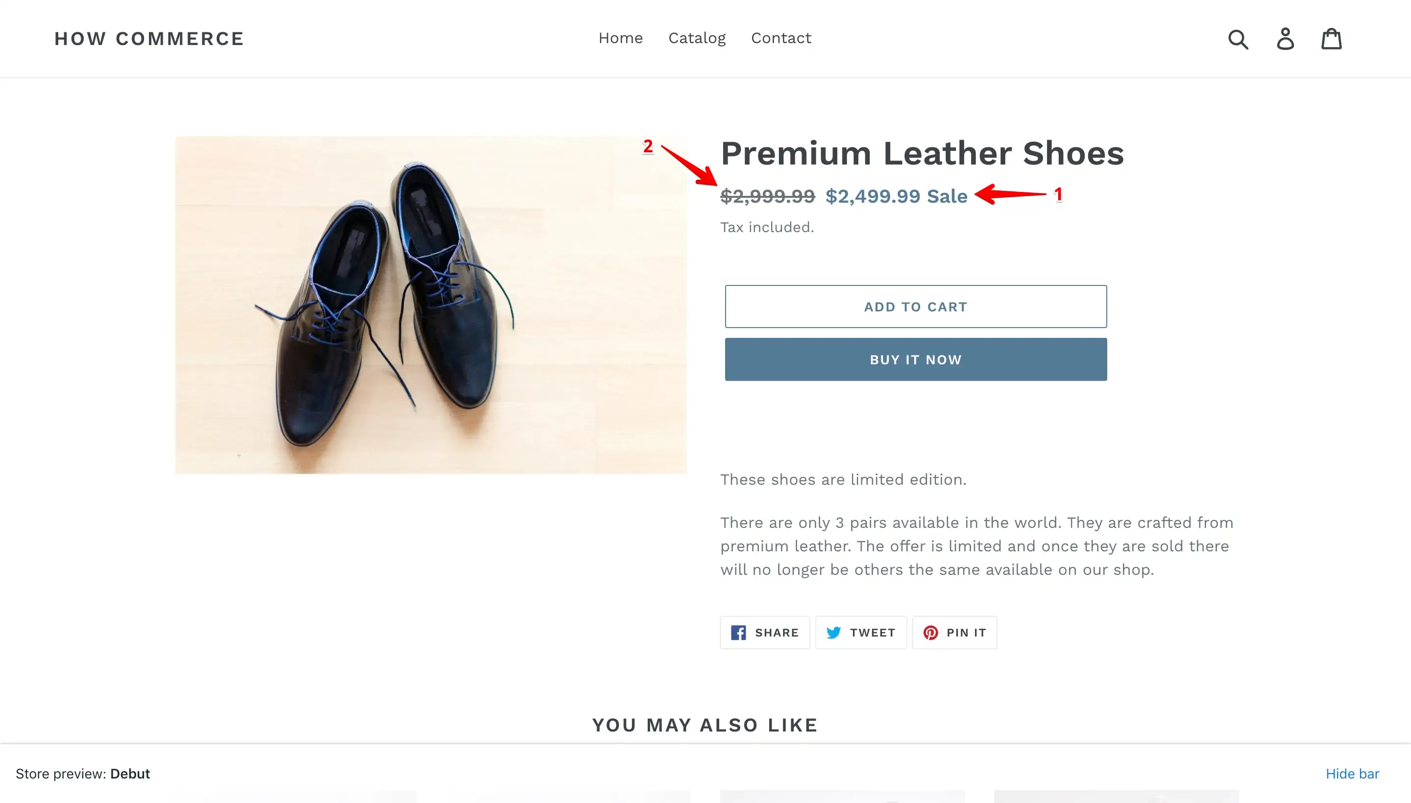 Product's new sale price on the Shopify Debut theme