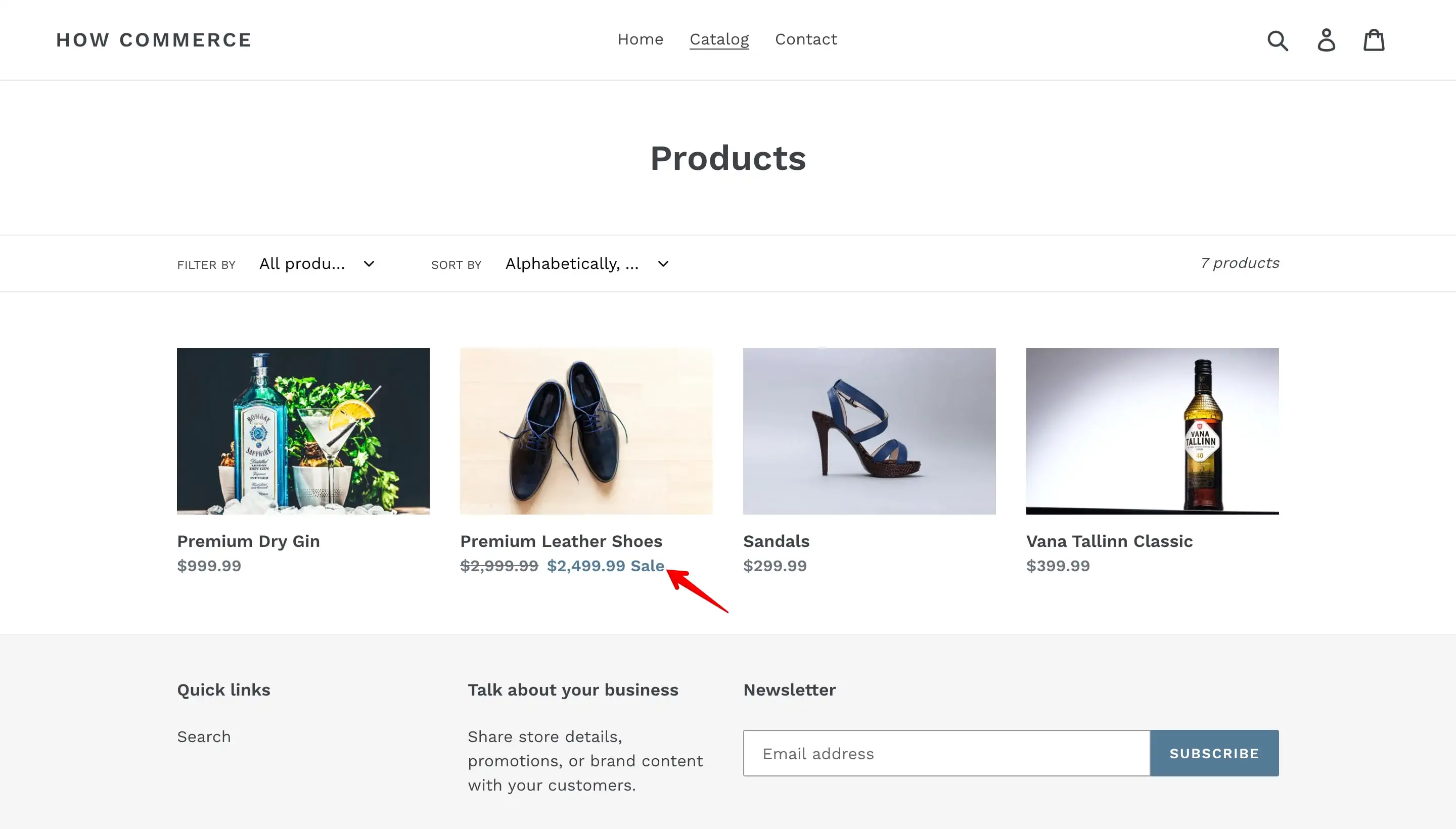 Product's new sale price listed on the Debut theme product listing page