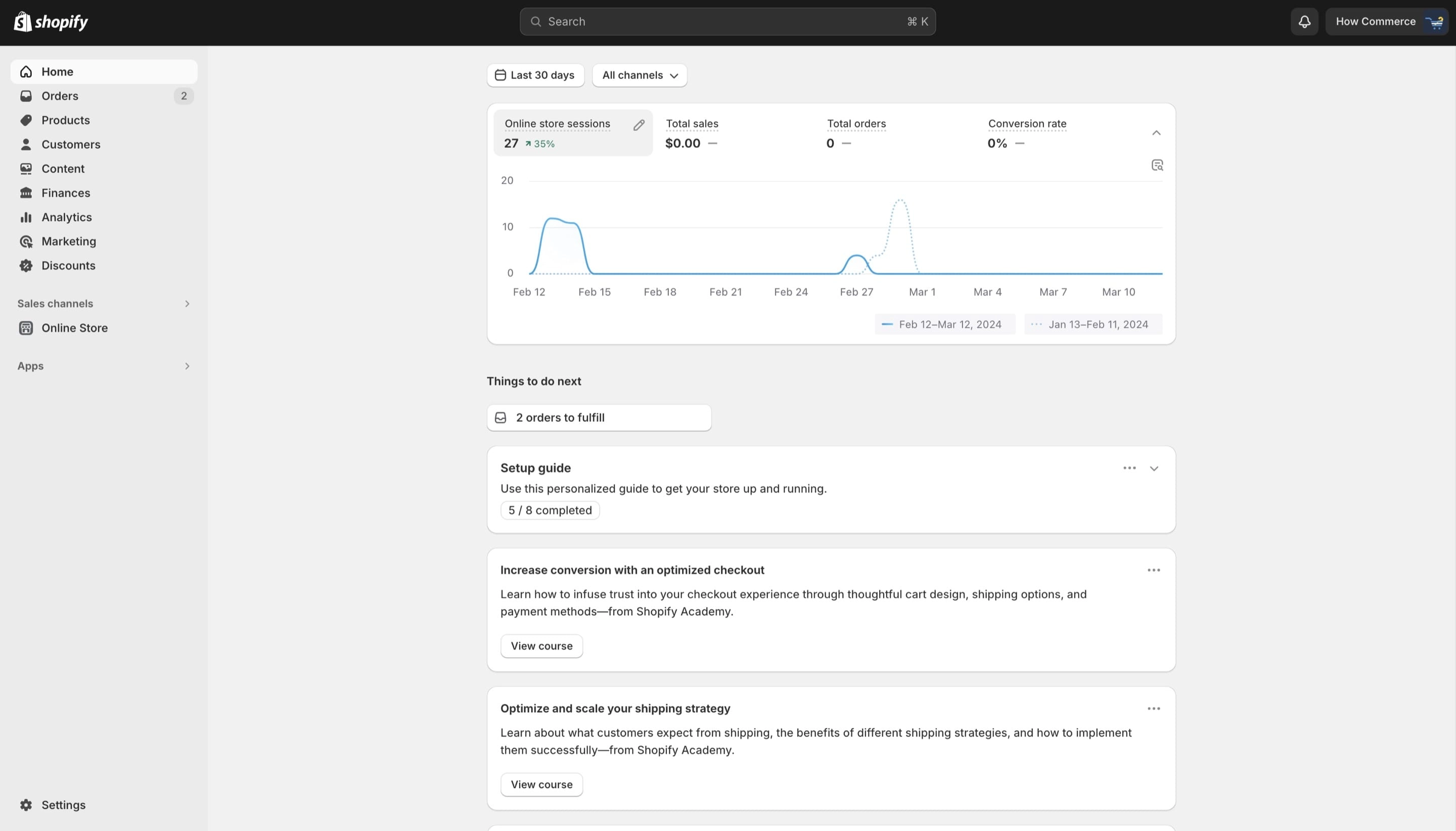 The admin dashboard of a Shopify store