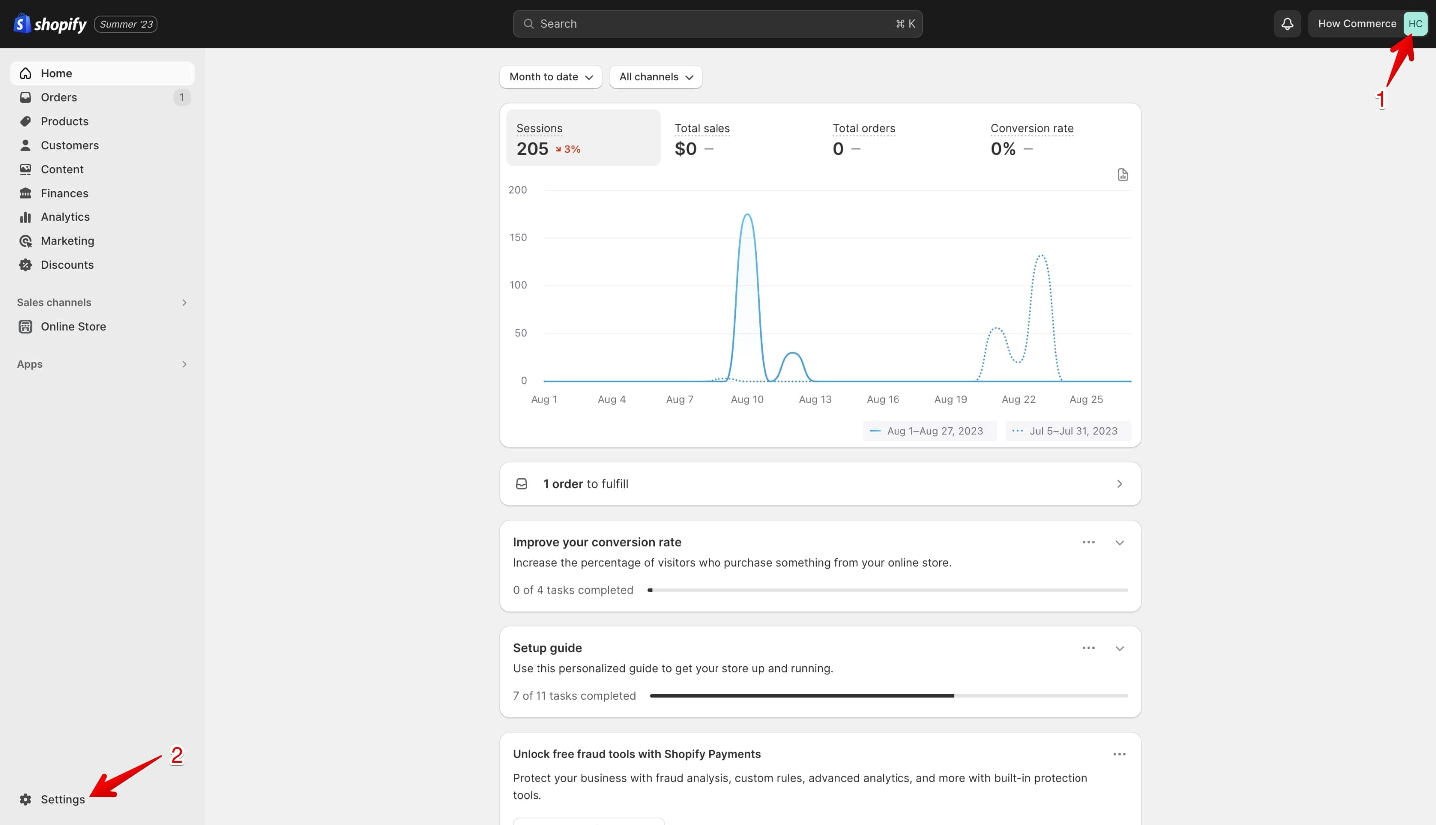 Shopify Dashboard page