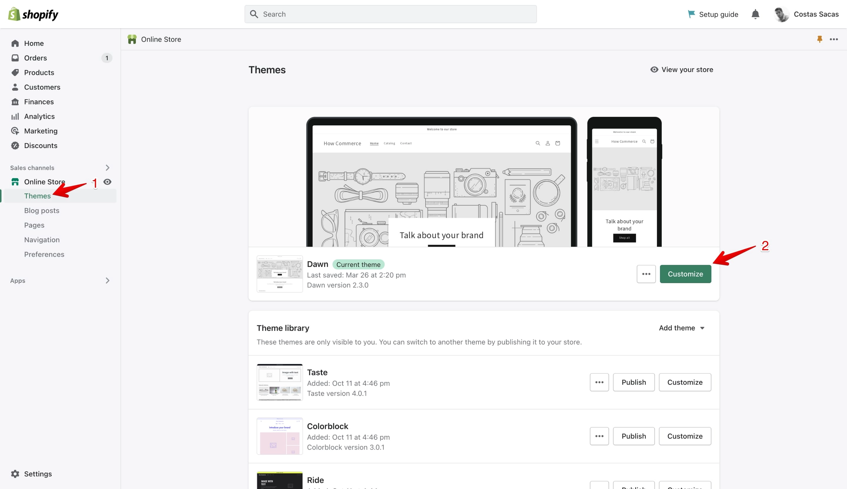 Shopify themes page