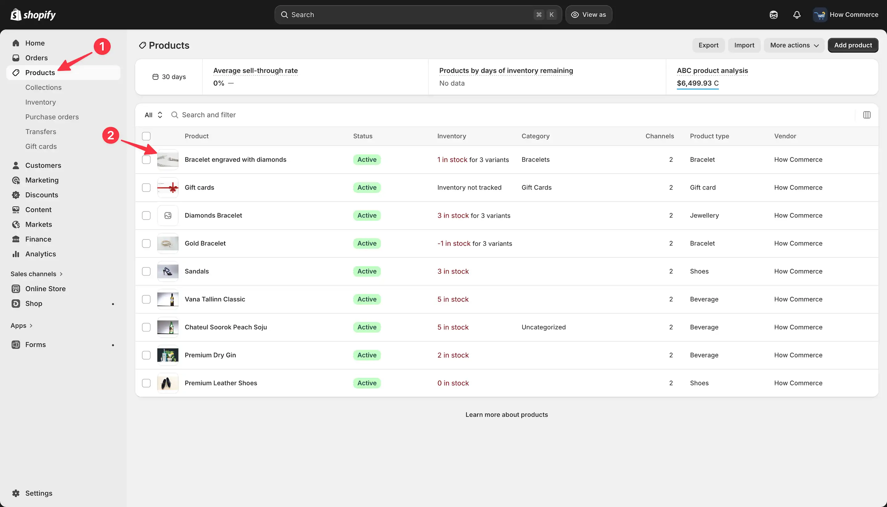 Shopify products listing page