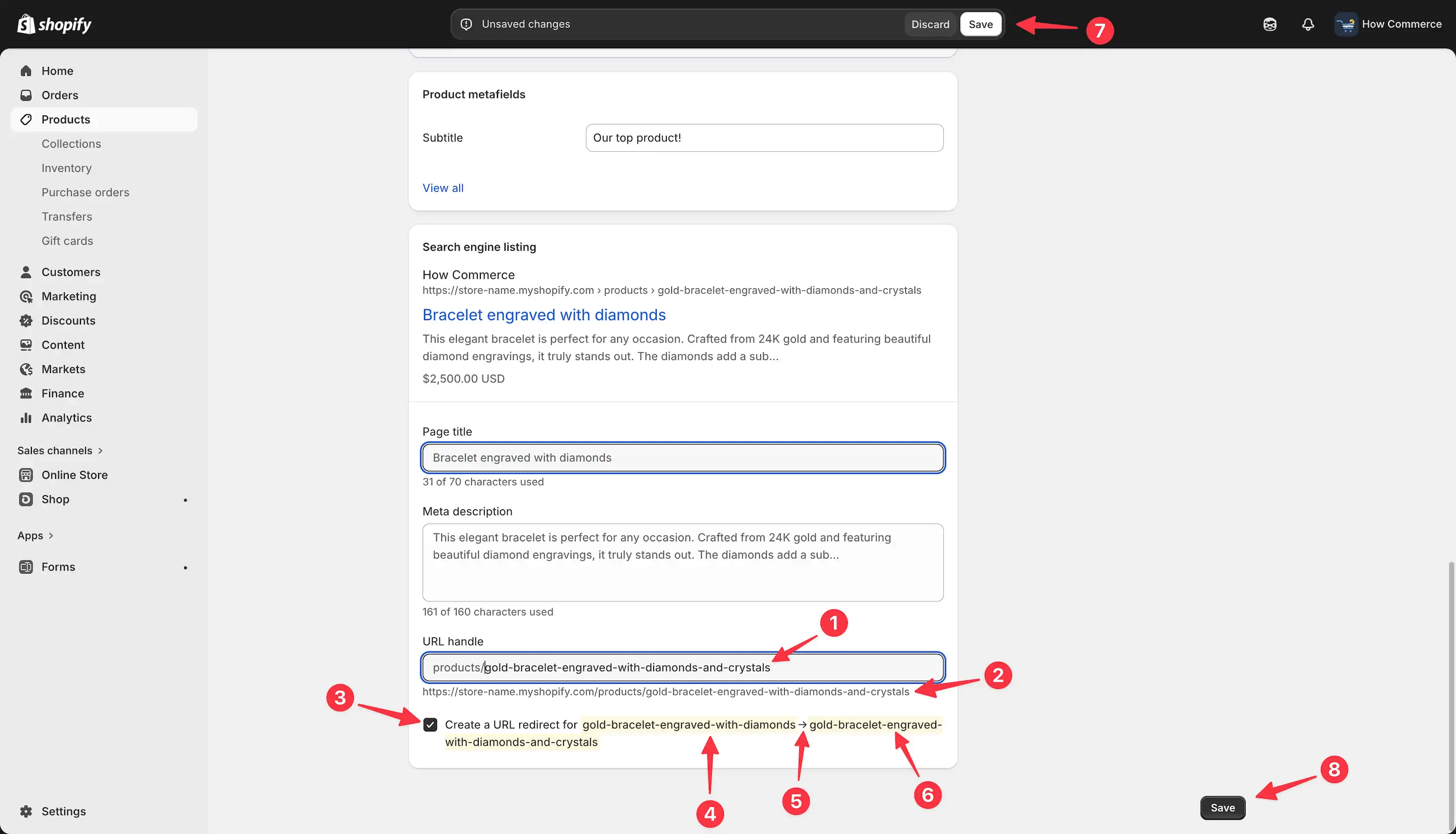 Edit URL handle panel on a product