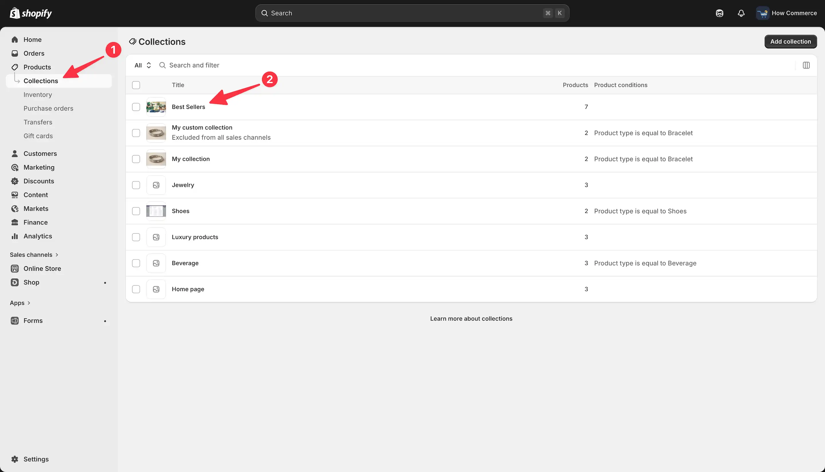 Shopify Collections listing page