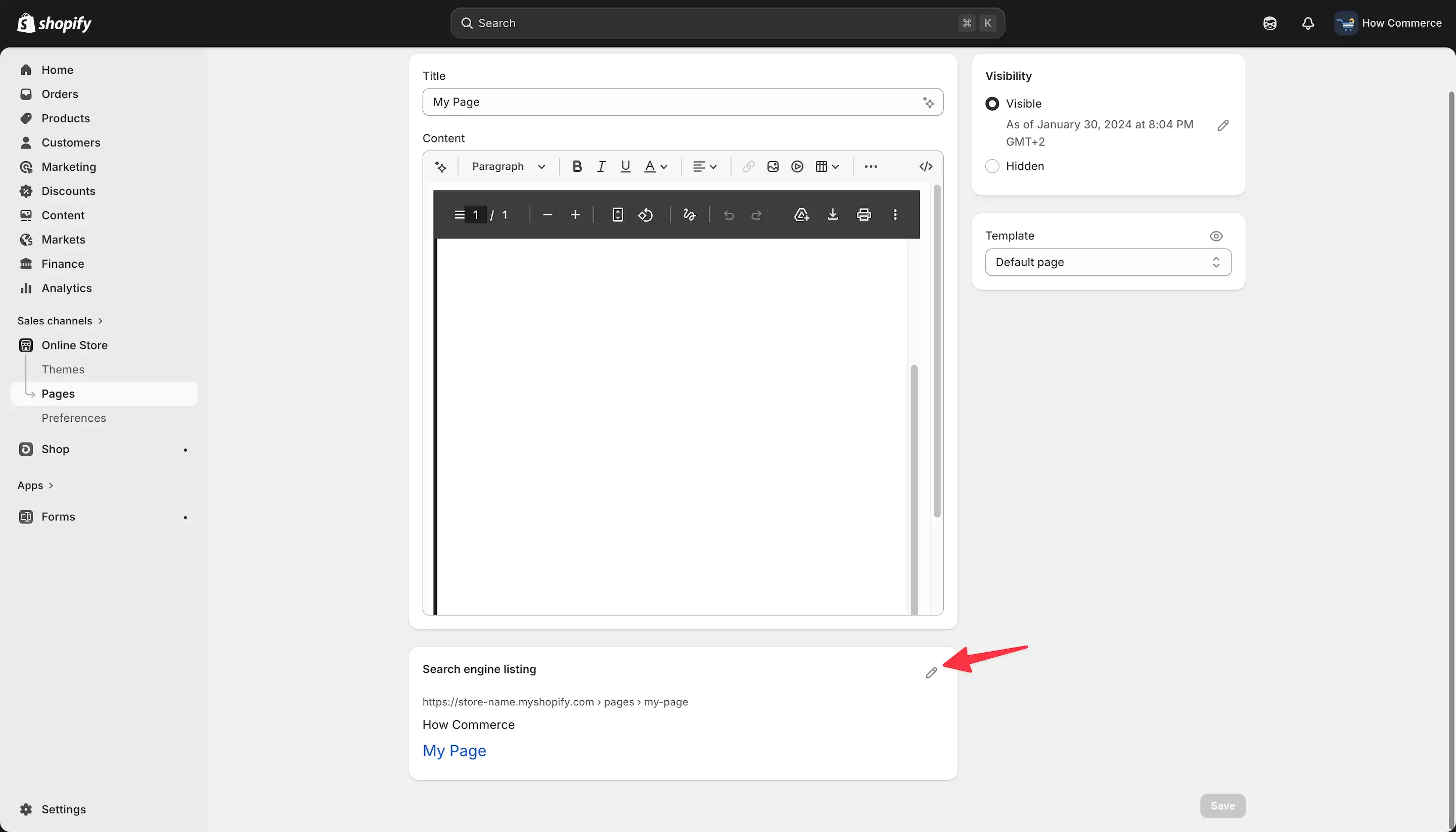 Edit page URL handle in Shopify