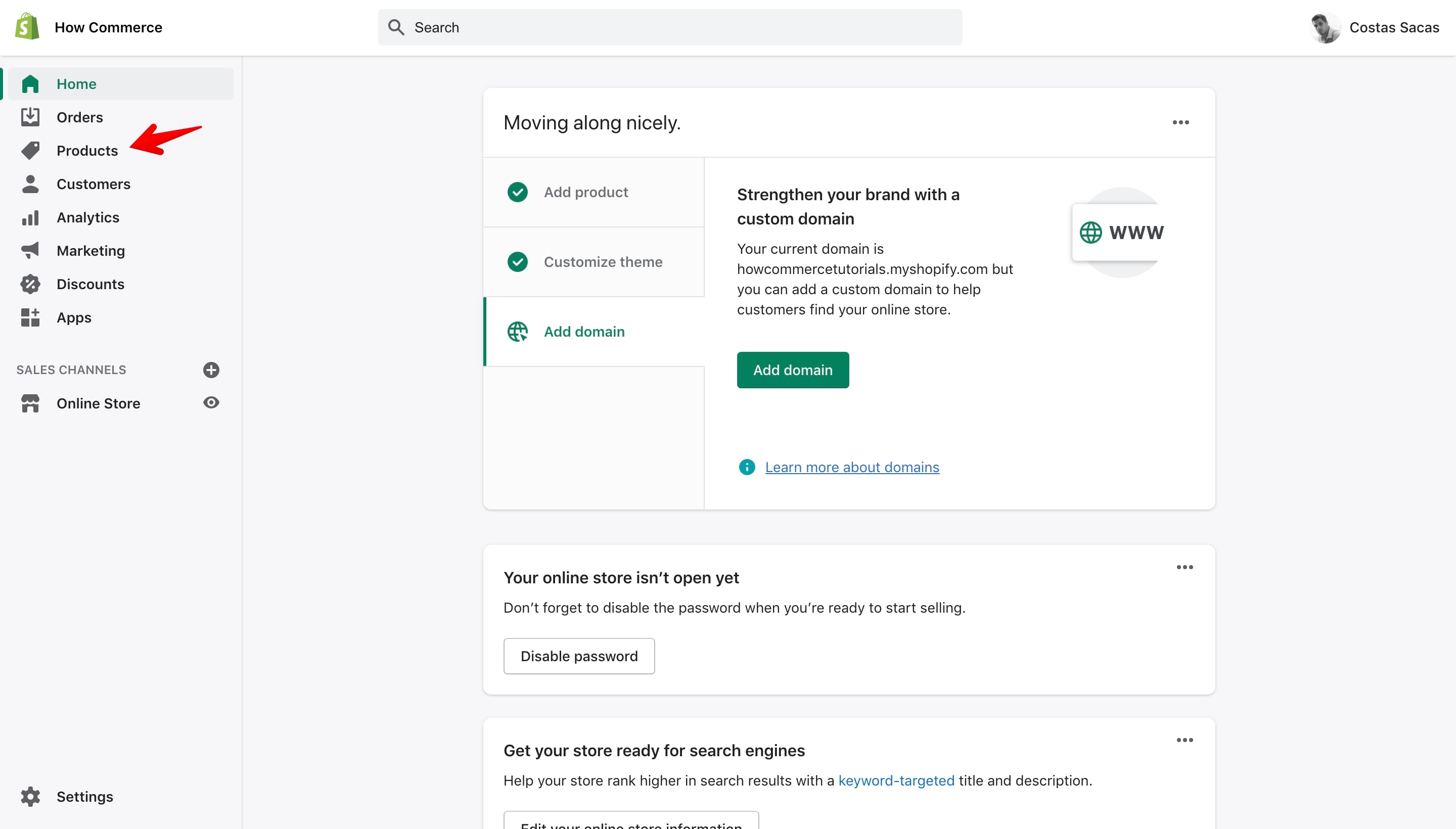Shopify administration dashboard
