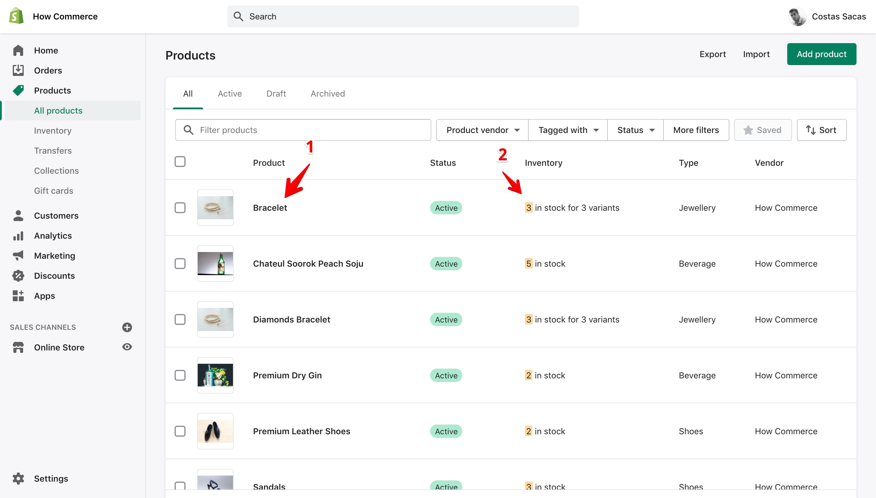 Shopify products listing page