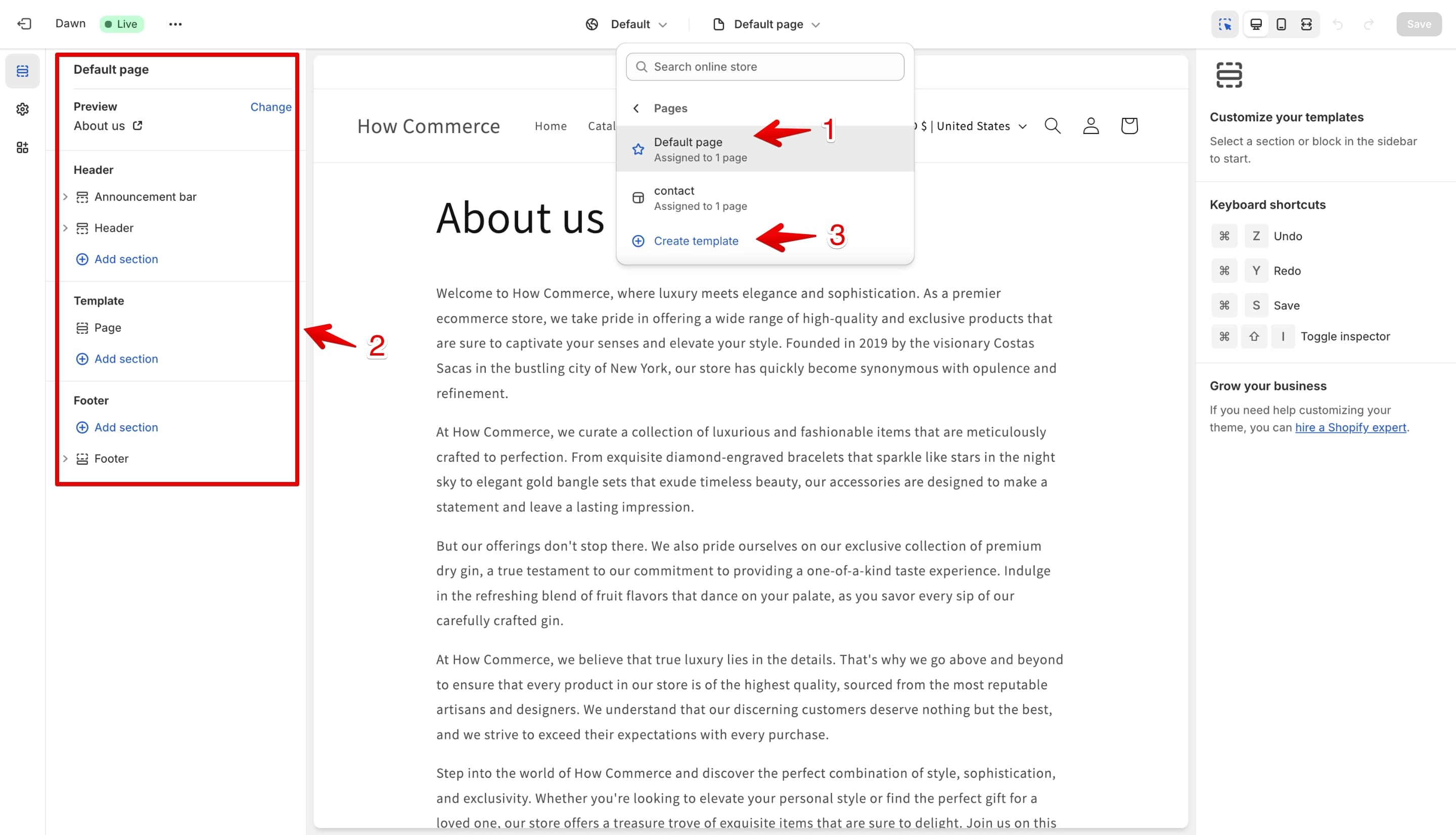 Shopify templates in theme settings