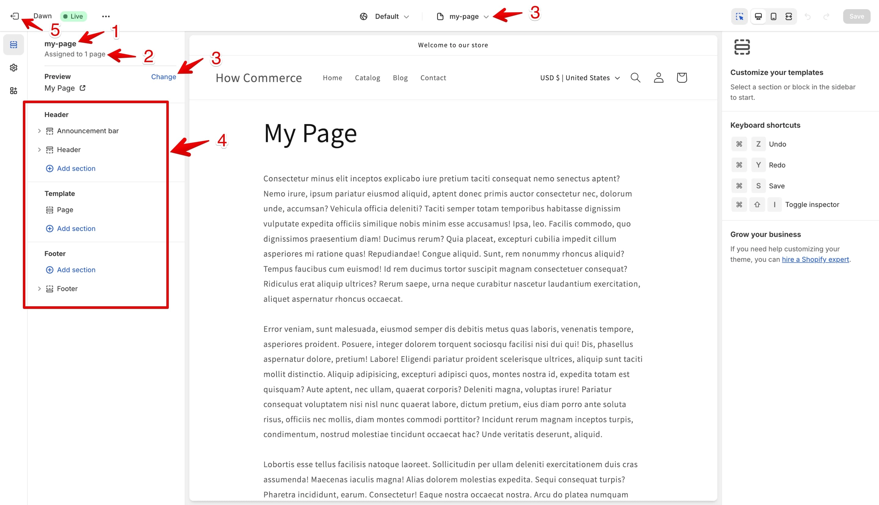 Add sections and blocks to the new page template