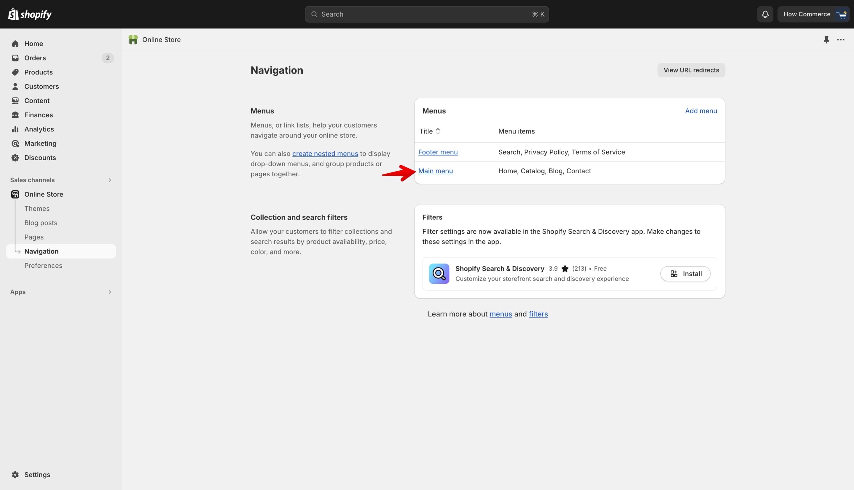 Select the menu to which to add the new page
