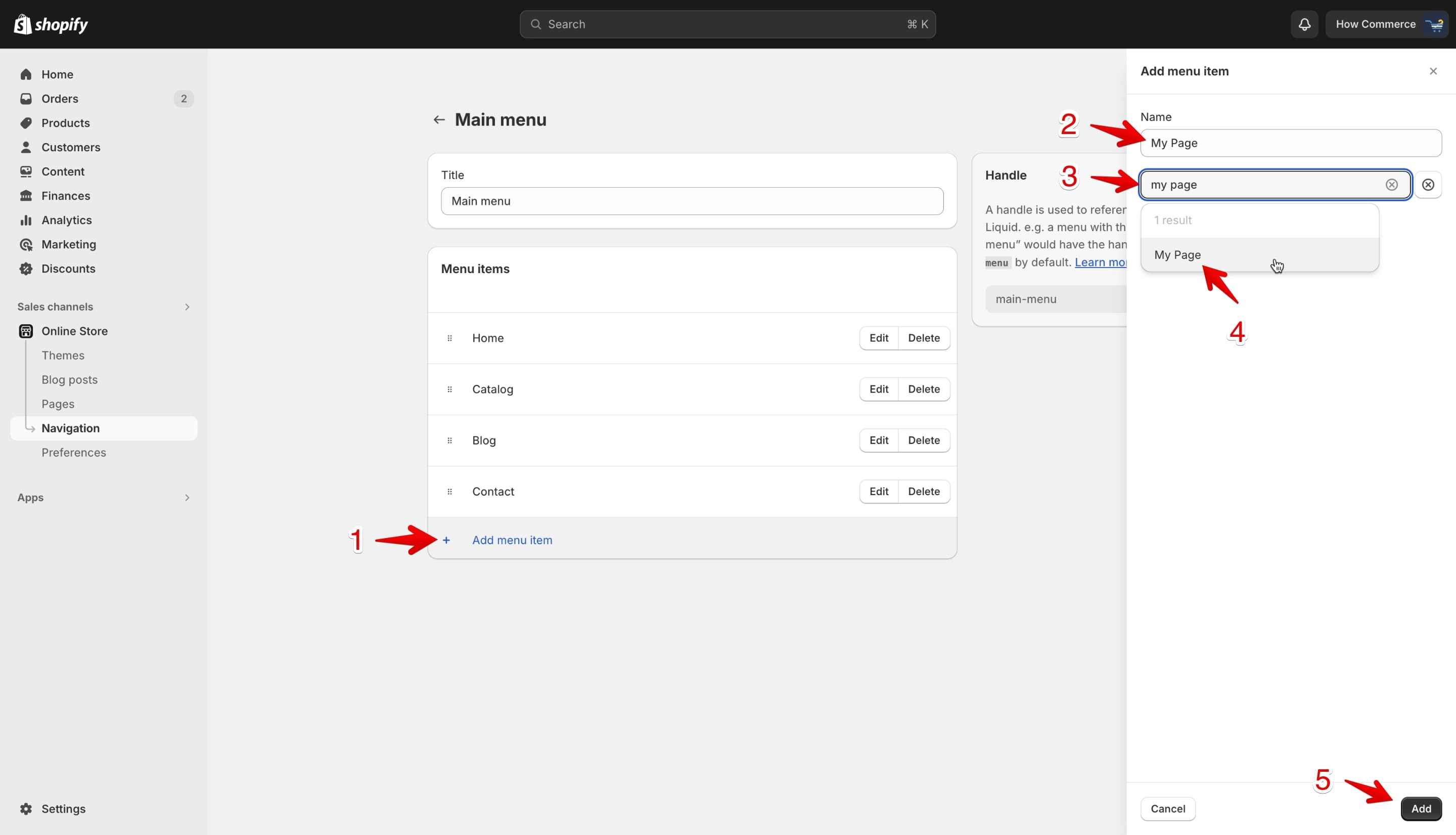 Create the menu item to link the new page